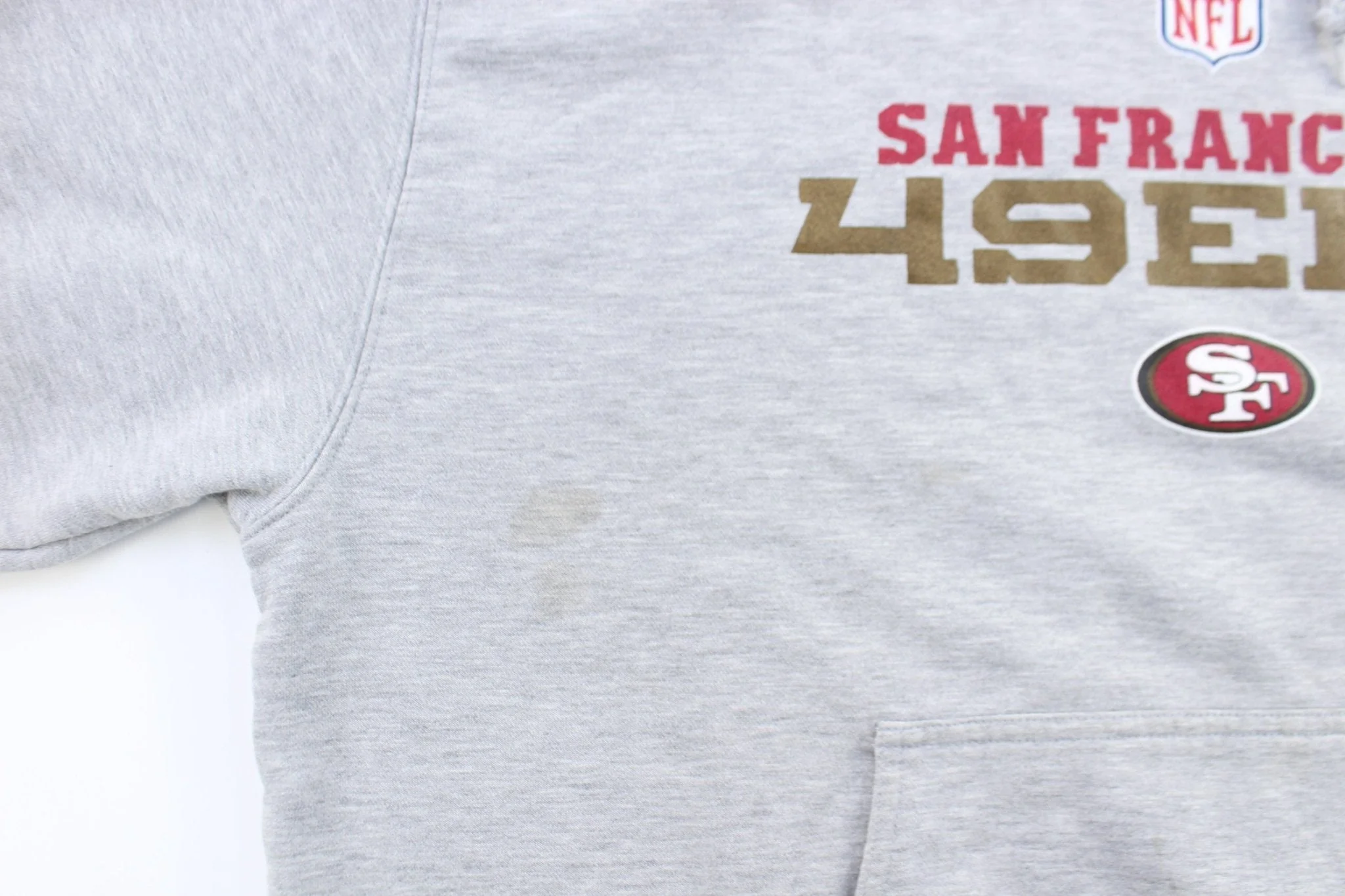 Reebok Logo San Francisco 49ers Grey Pullover Hoodie - Image 5