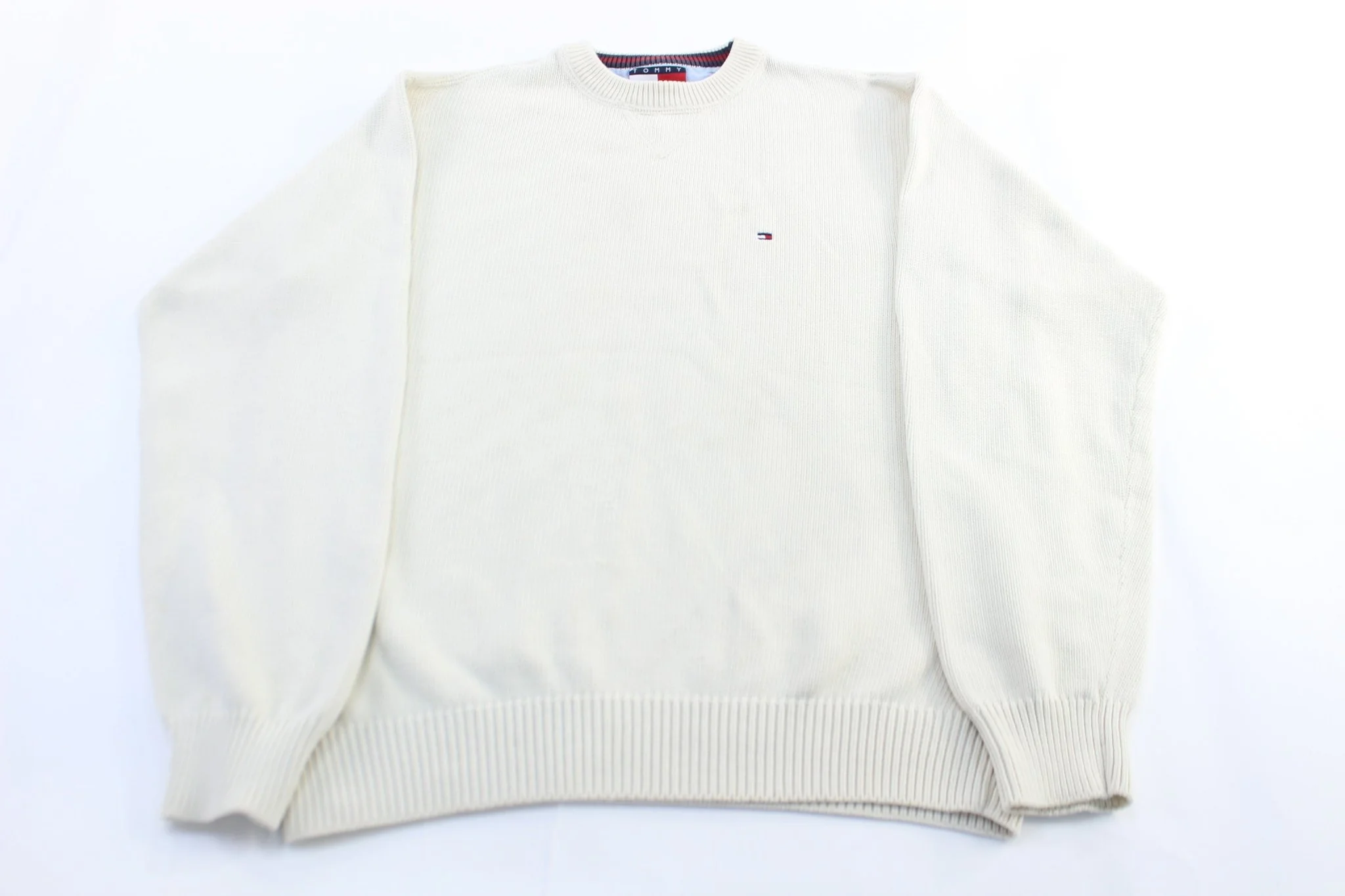 Tommy Hilfiger Embroidered Logo White Knit Sweater