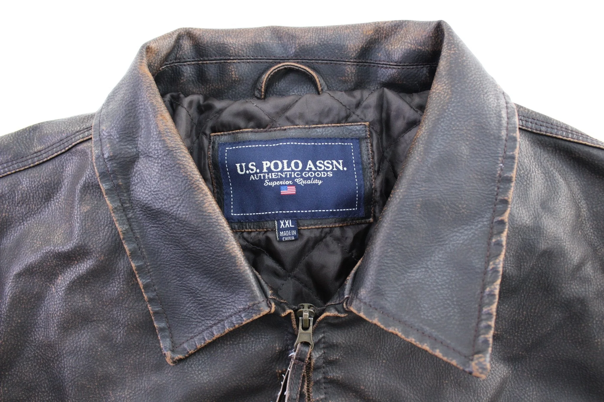 U.S. Polo Assn Dark Brown Leather Zip Up Jacket - Image 3