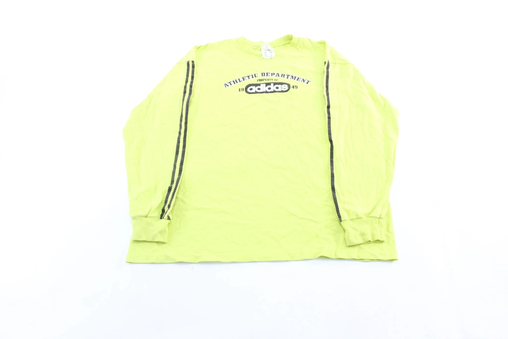 Vintage Adidas Athletic Department Neon & Black Striped LS T-Shirt