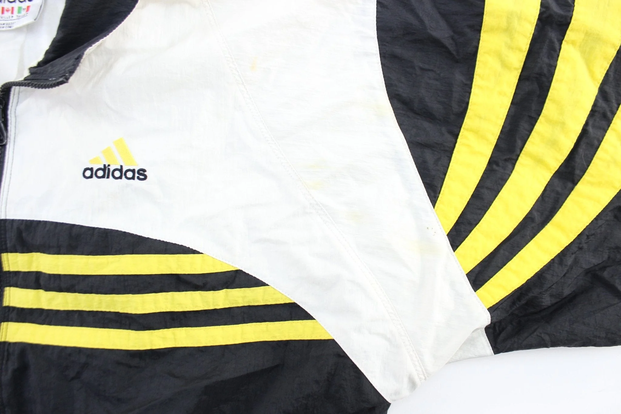 Vintage Adidas Embroidered Logo Black, White, & Yellow Striped Zip Up Jacket - Image 3