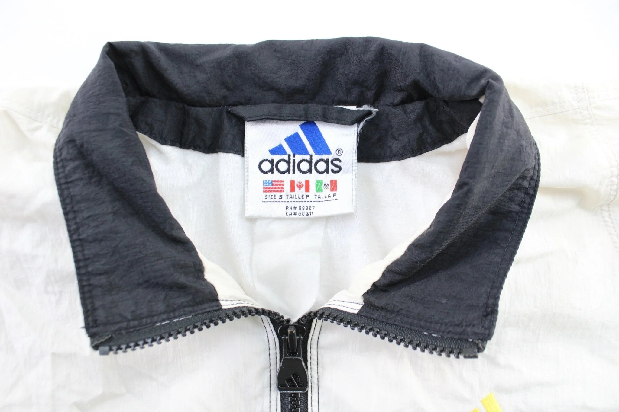 Vintage Adidas Embroidered Logo Black, White, & Yellow Striped Zip Up Jacket - Image 5