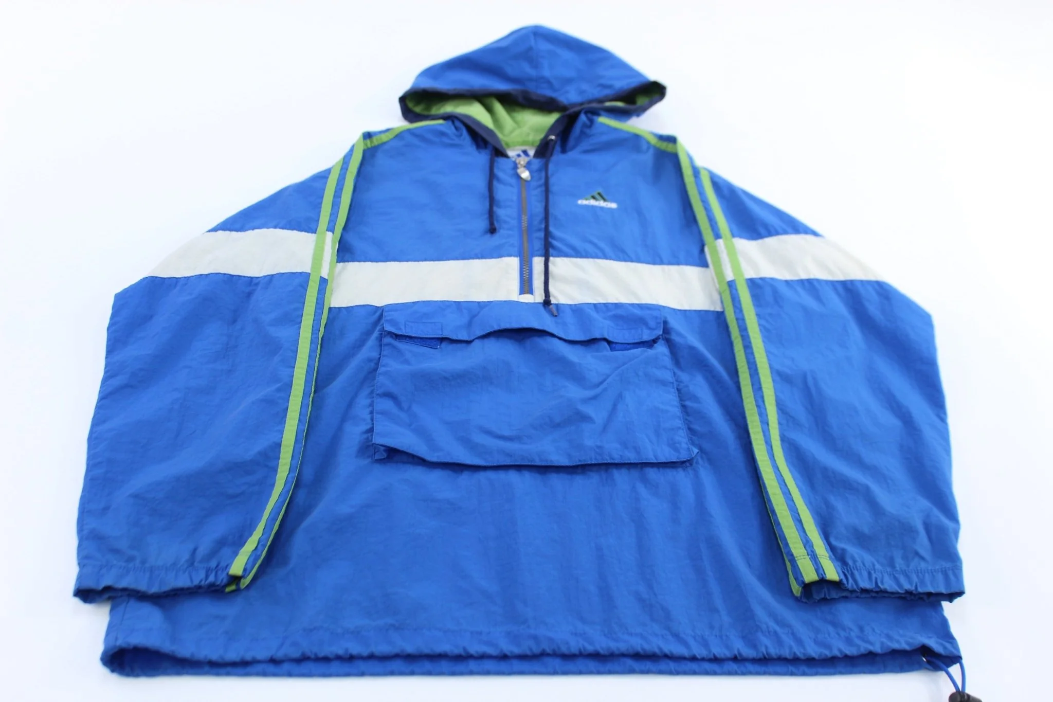 Vintage Adidas Embroidered Logo Blue, Green & White Pullover Jacket