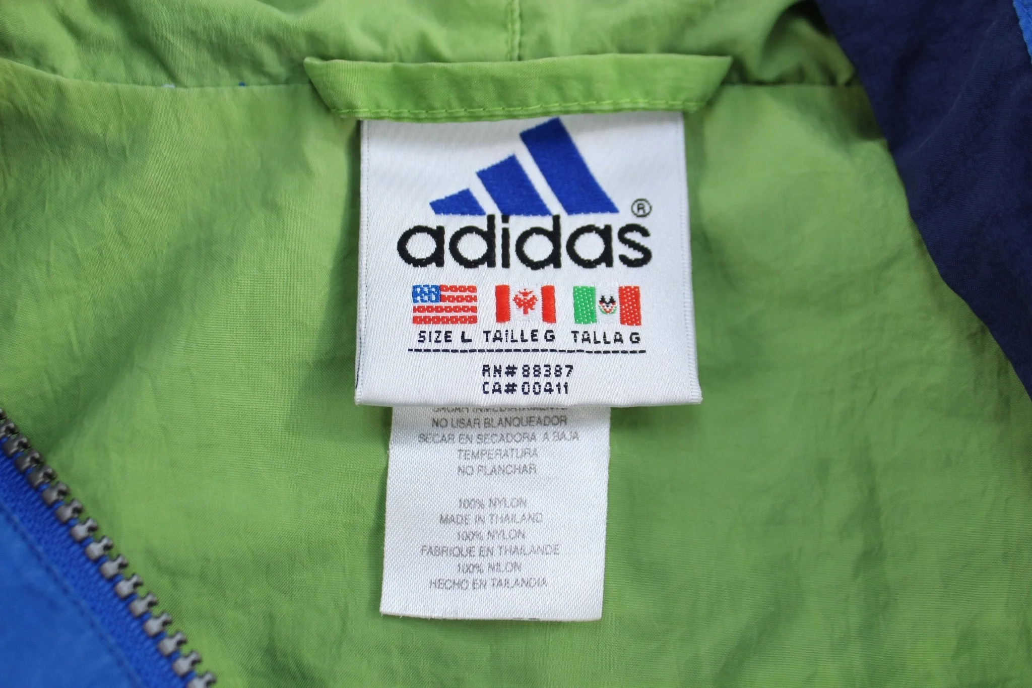 Vintage Adidas Embroidered Logo Blue, Green & White Pullover Jacket - Image 3