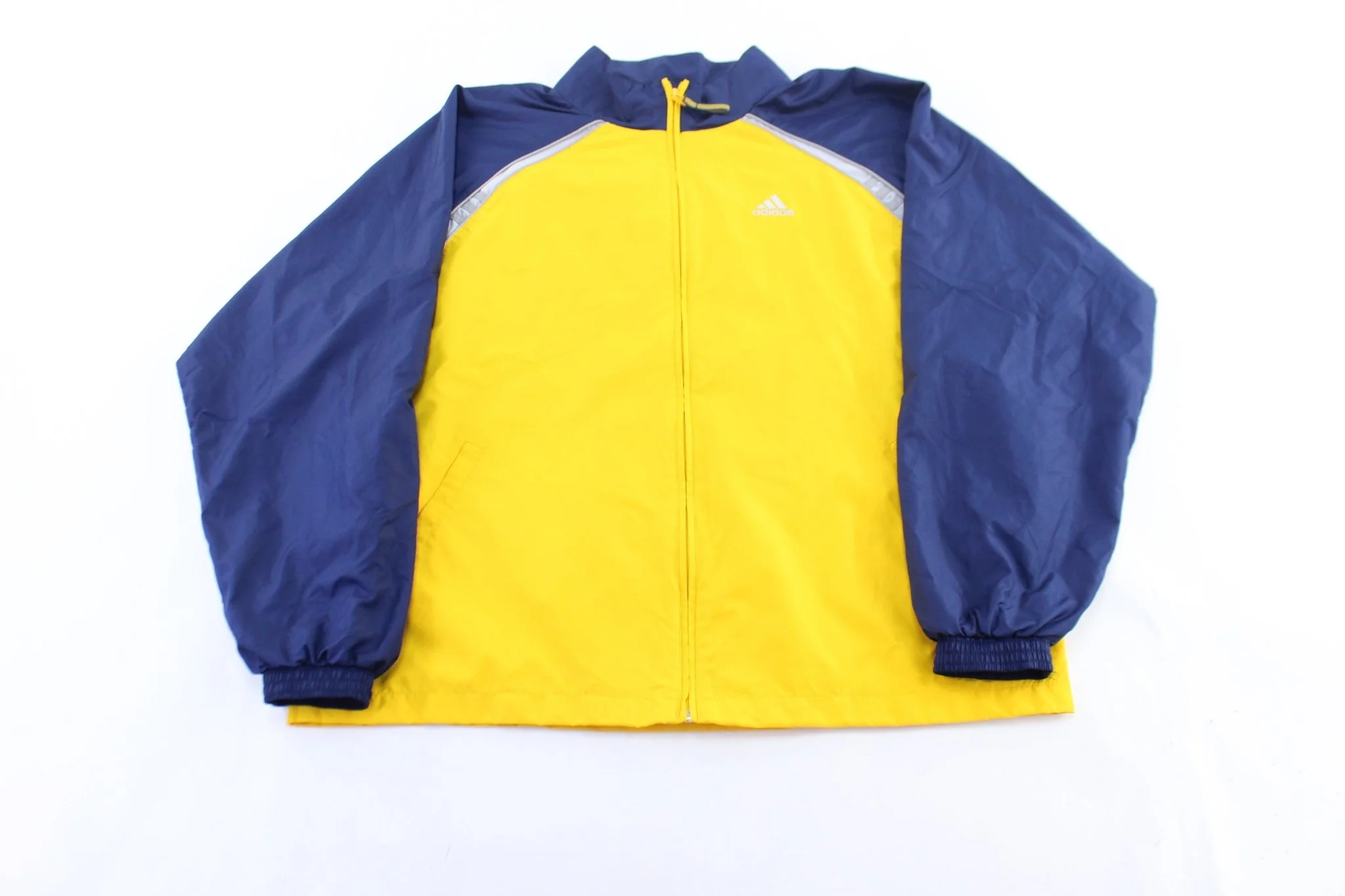 Vintage Adidas Embroidered Logo Blue, Silver, & Yellow Zip Up Jacket