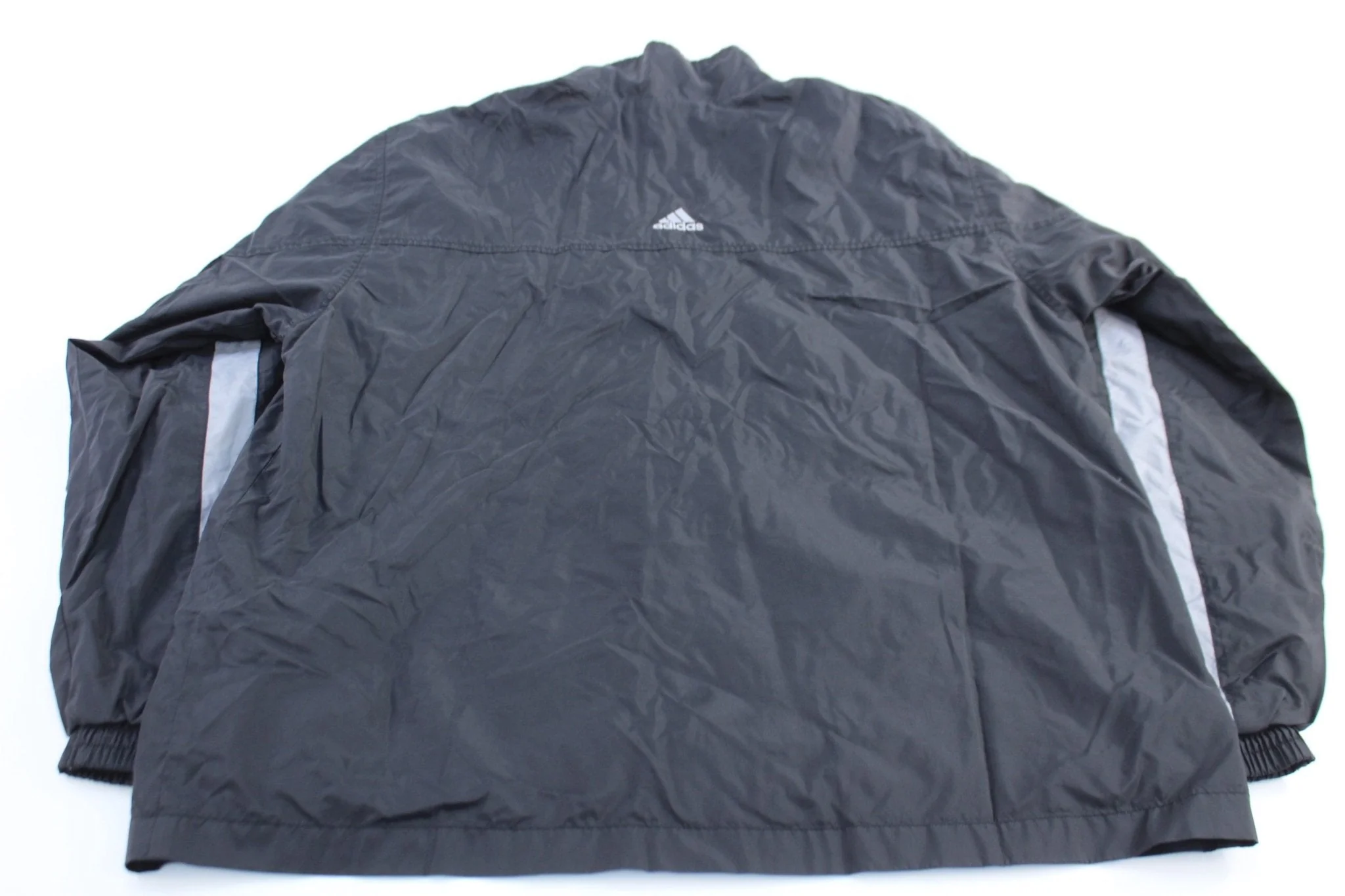 Vintage Adidas Embroidered Logo Grey & Black Striped Zip Up Jacket - Image 2