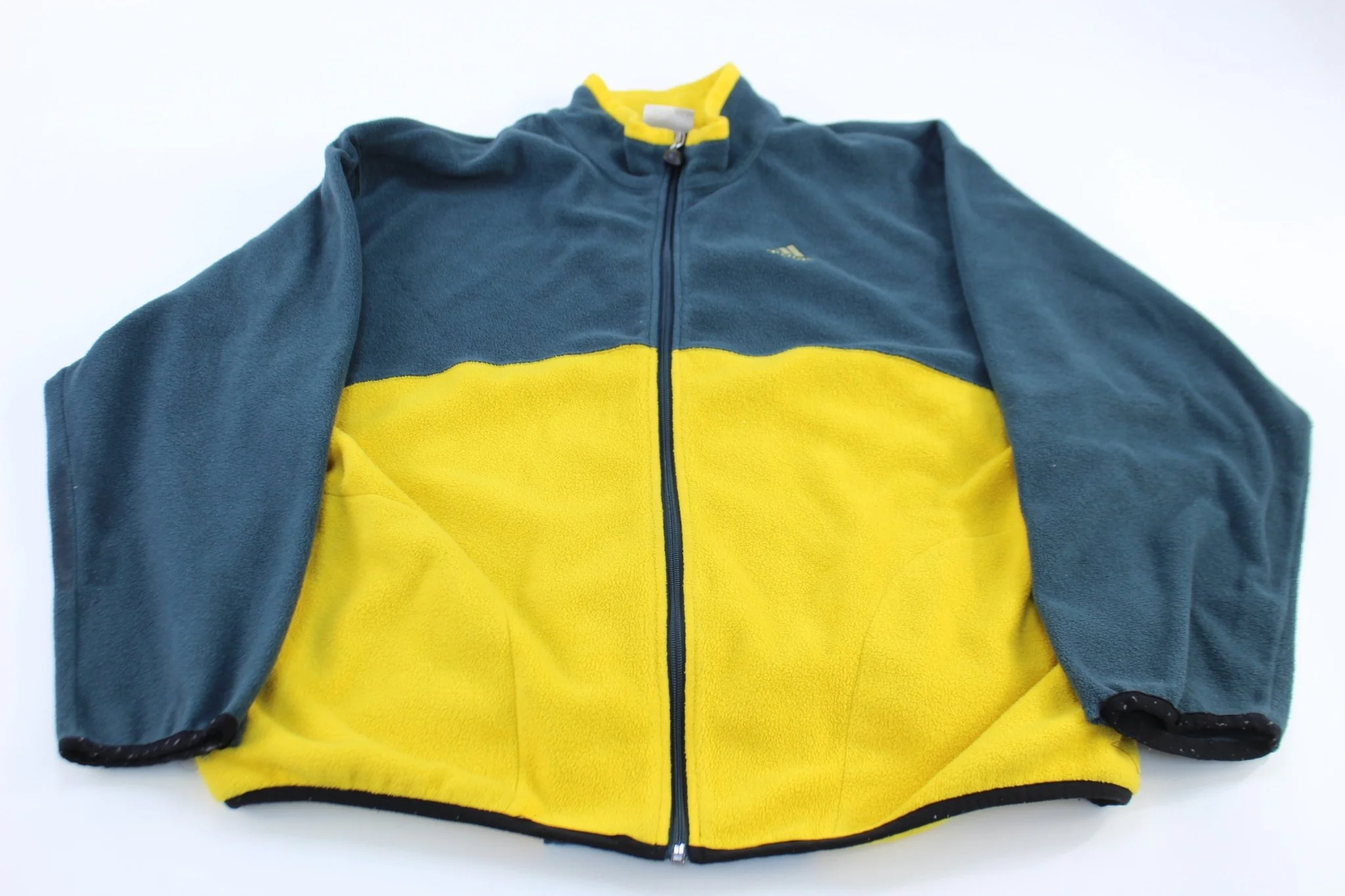 Vintage Adidas Embroidered Logo Teal & Yellow Fleece Zip Up Jacket