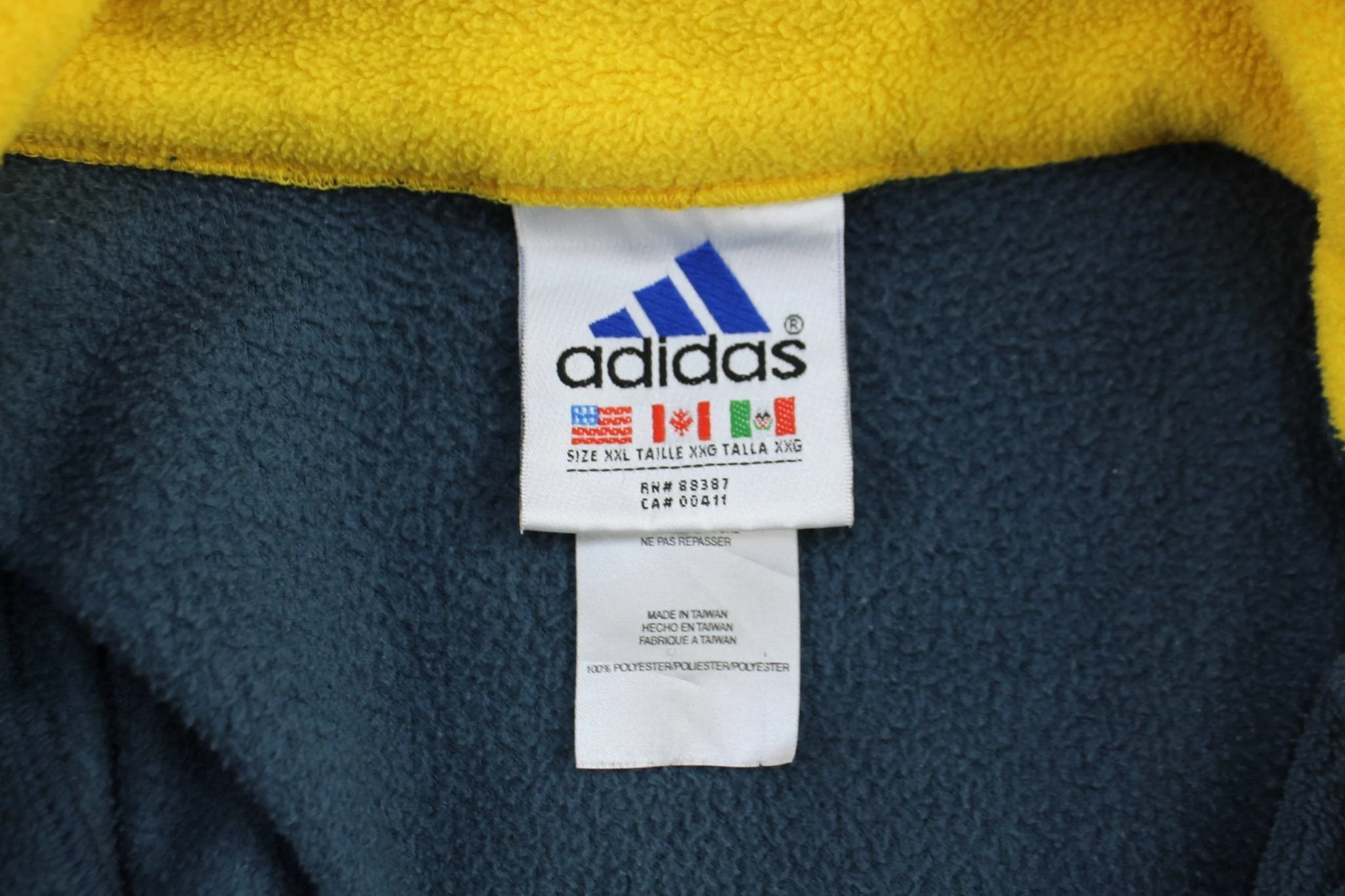 Vintage Adidas Embroidered Logo Teal & Yellow Fleece Zip Up Jacket - Image 3