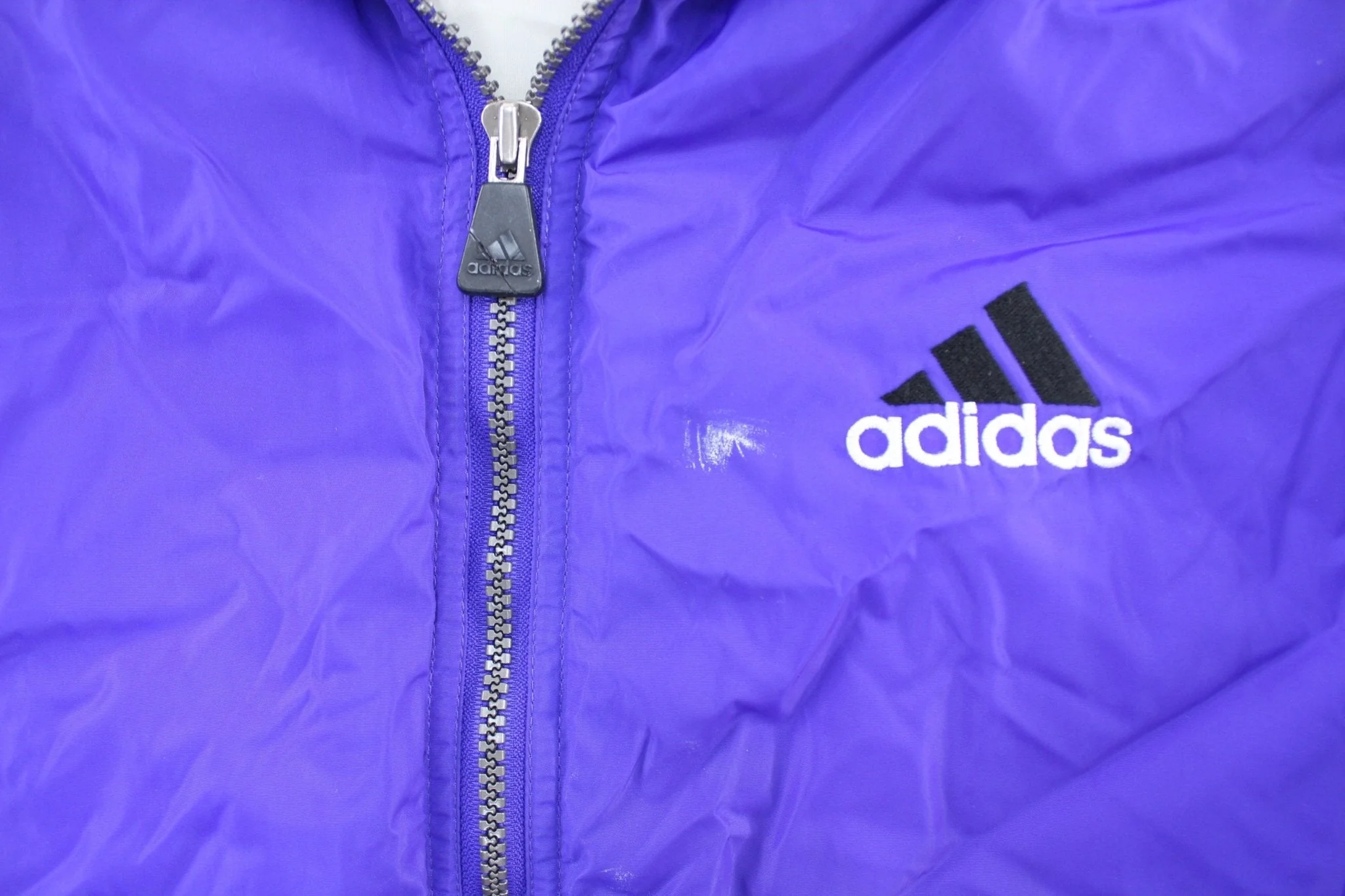 Vintage Adidas Embroidered Logo Violet, Black, & White Striped Zip Up Jacket - Image 4