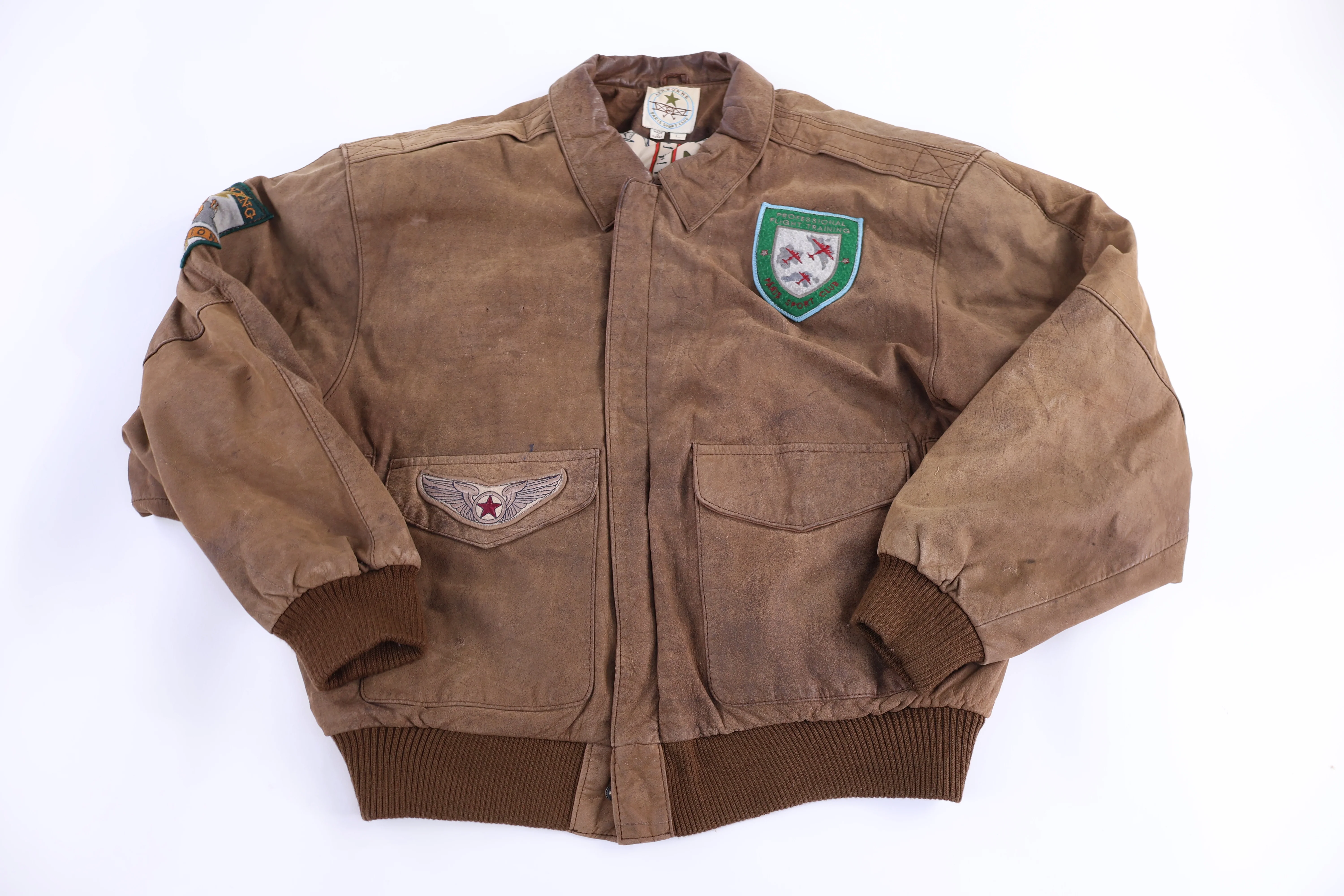 Vintage Airborne Brown Leather Bomber Jacket