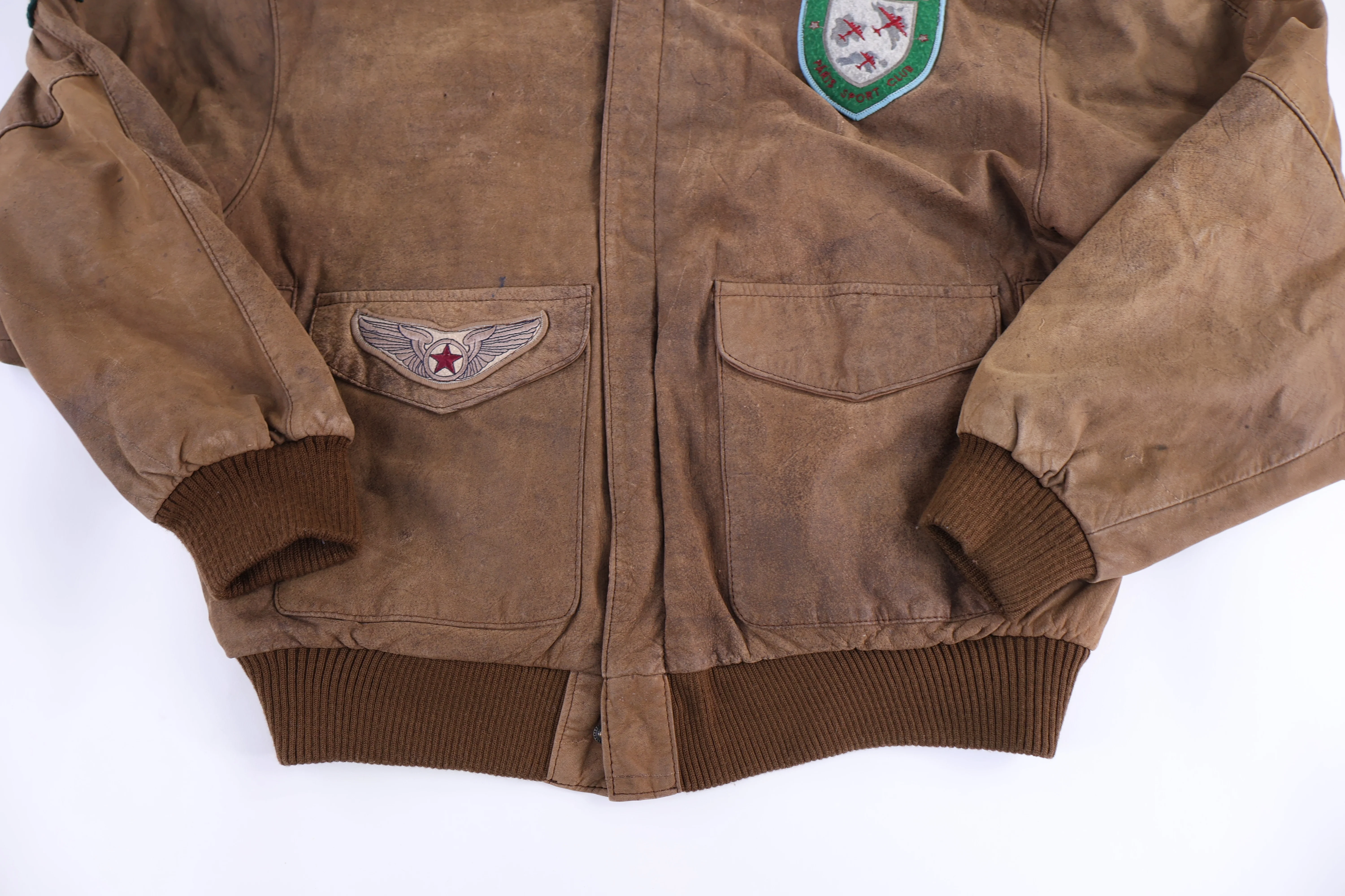 Vintage Airborne Brown Leather Bomber Jacket - Image 3