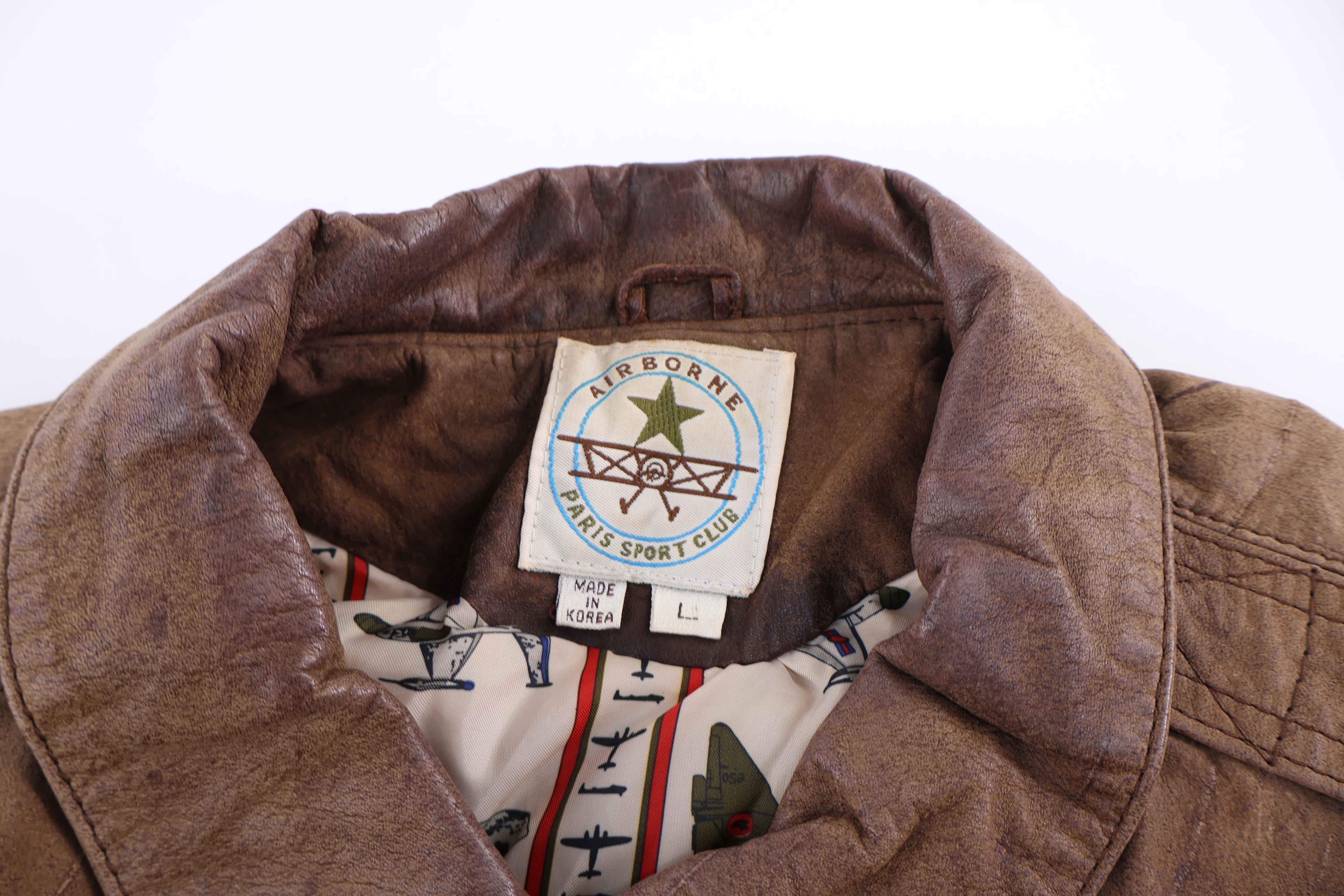 Vintage Airborne Brown Leather Bomber Jacket - Image 4