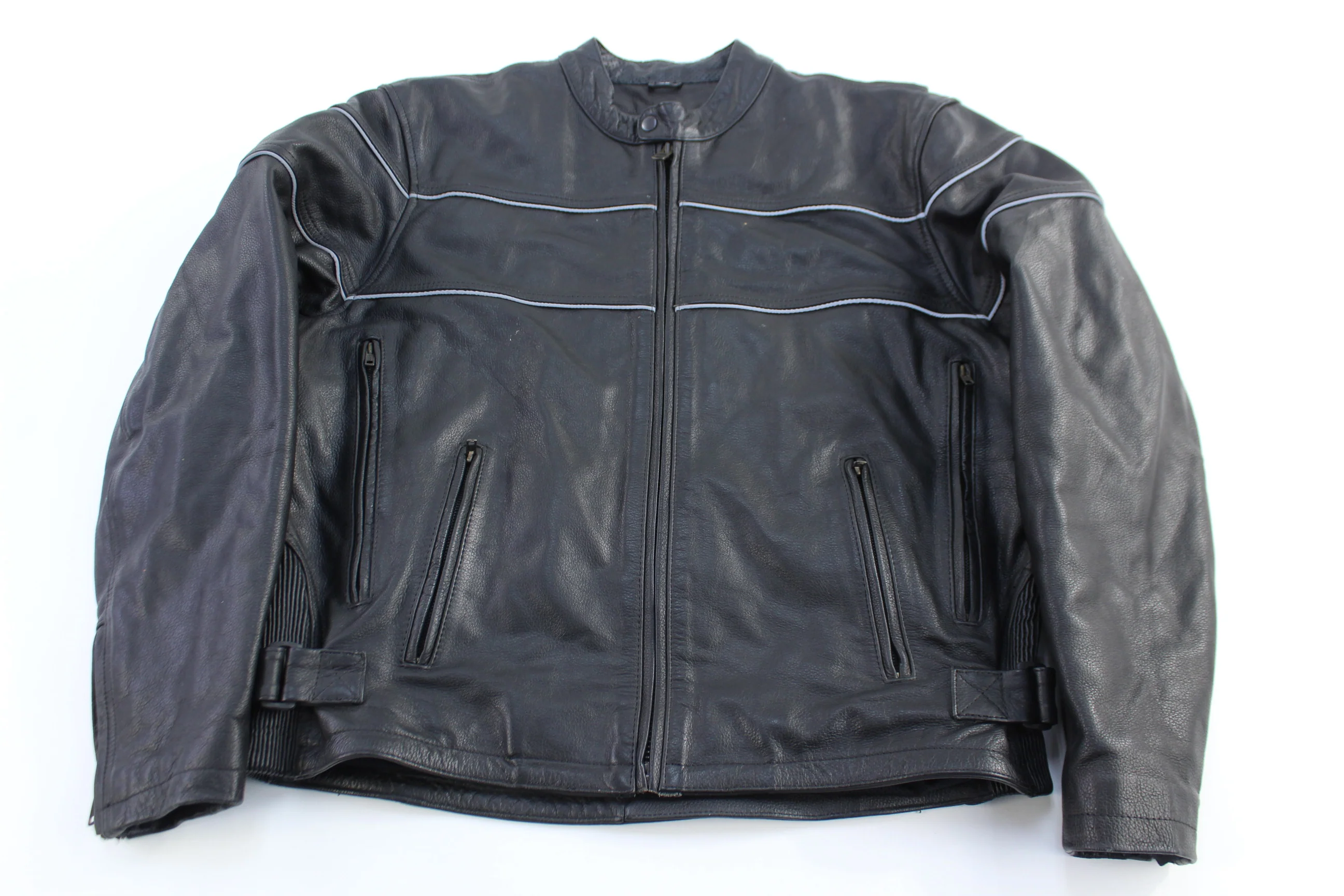Vintage Black Leather Full Zip Biker Jacket