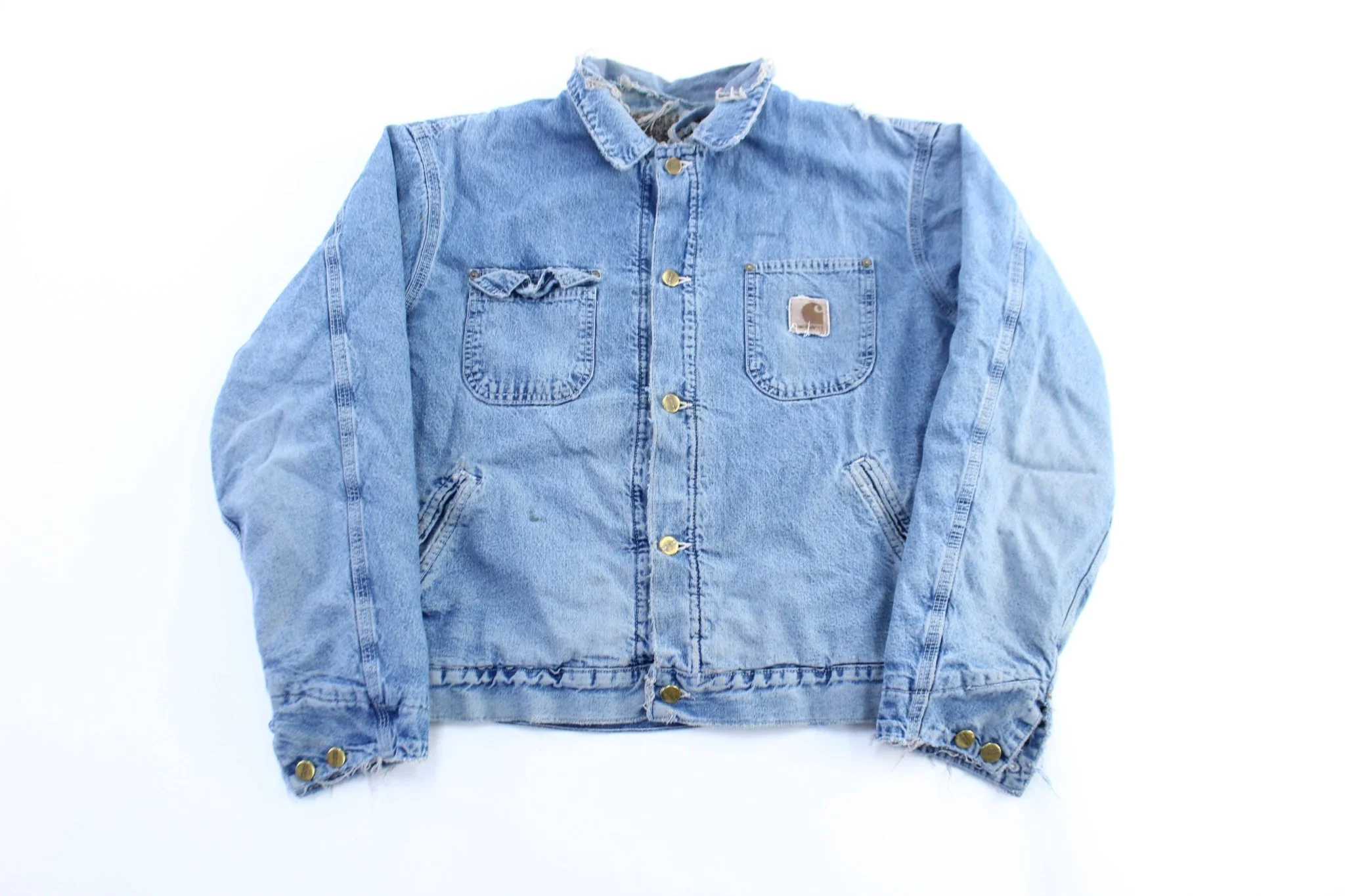 Vintage Carhartt Logo Patch Fleece Lined Denim Jacket