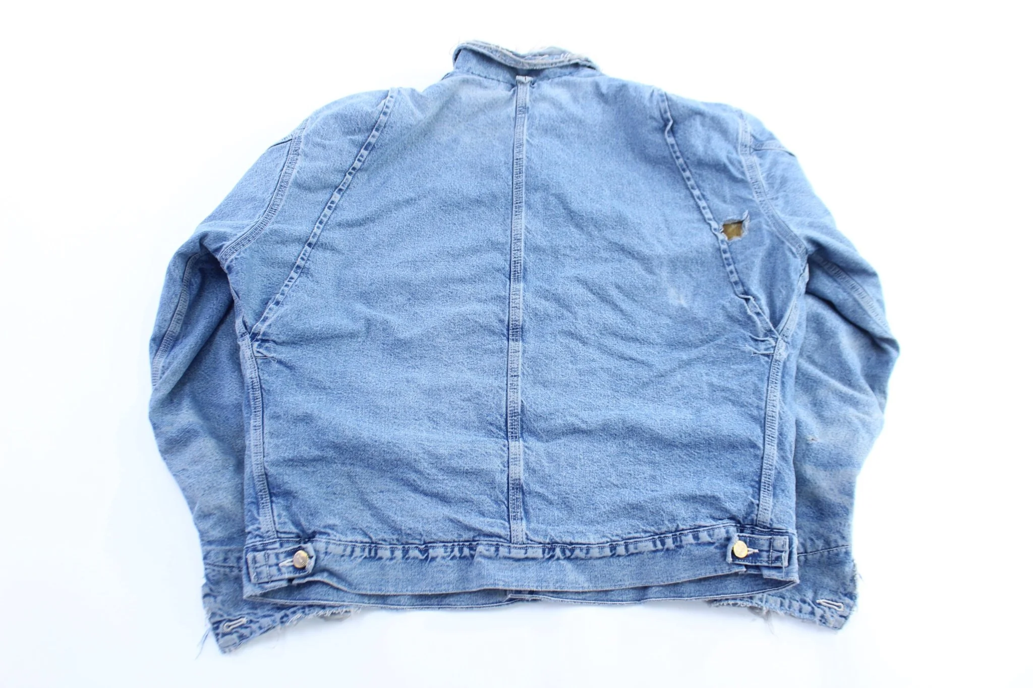 Vintage Carhartt Logo Patch Fleece Lined Denim Jacket - Image 2