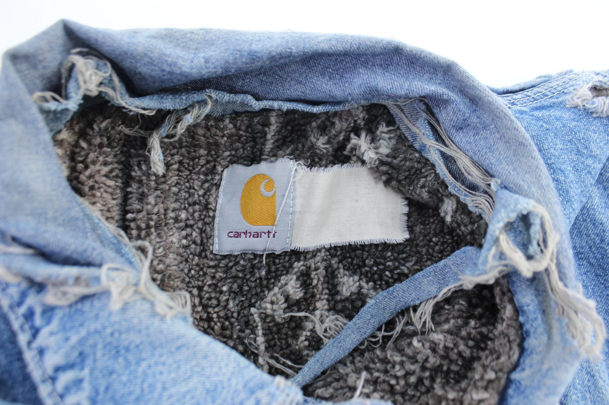 Vintage Carhartt Logo Patch Fleece Lined Denim Jacket - Image 3