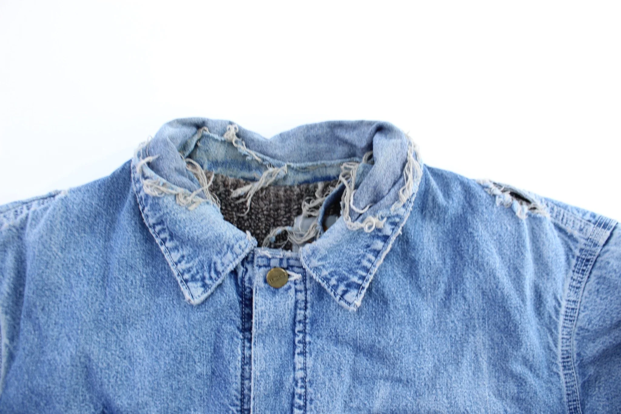 Vintage Carhartt Logo Patch Fleece Lined Denim Jacket - Image 4