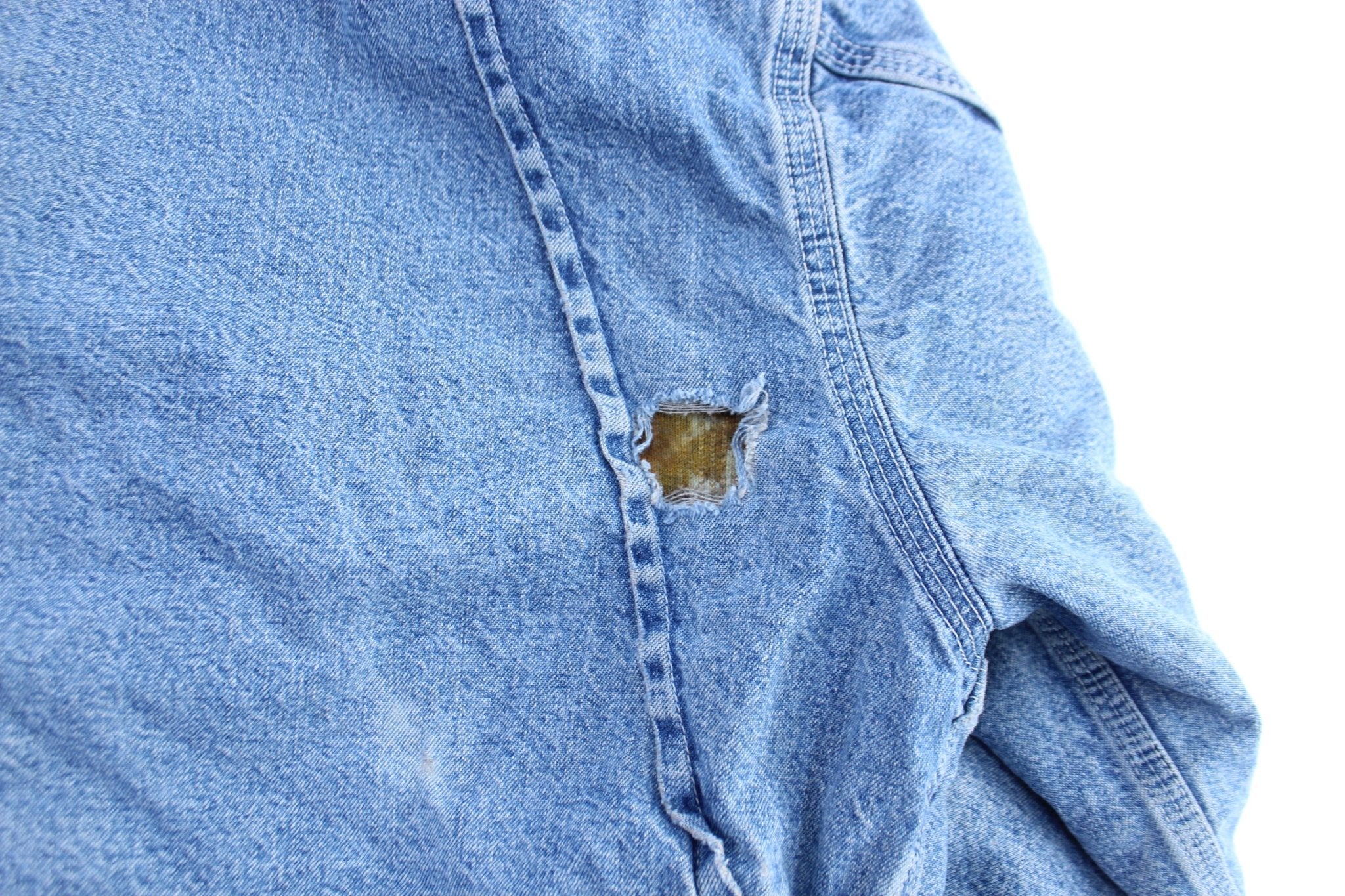 Vintage Carhartt Logo Patch Fleece Lined Denim Jacket - Image 5