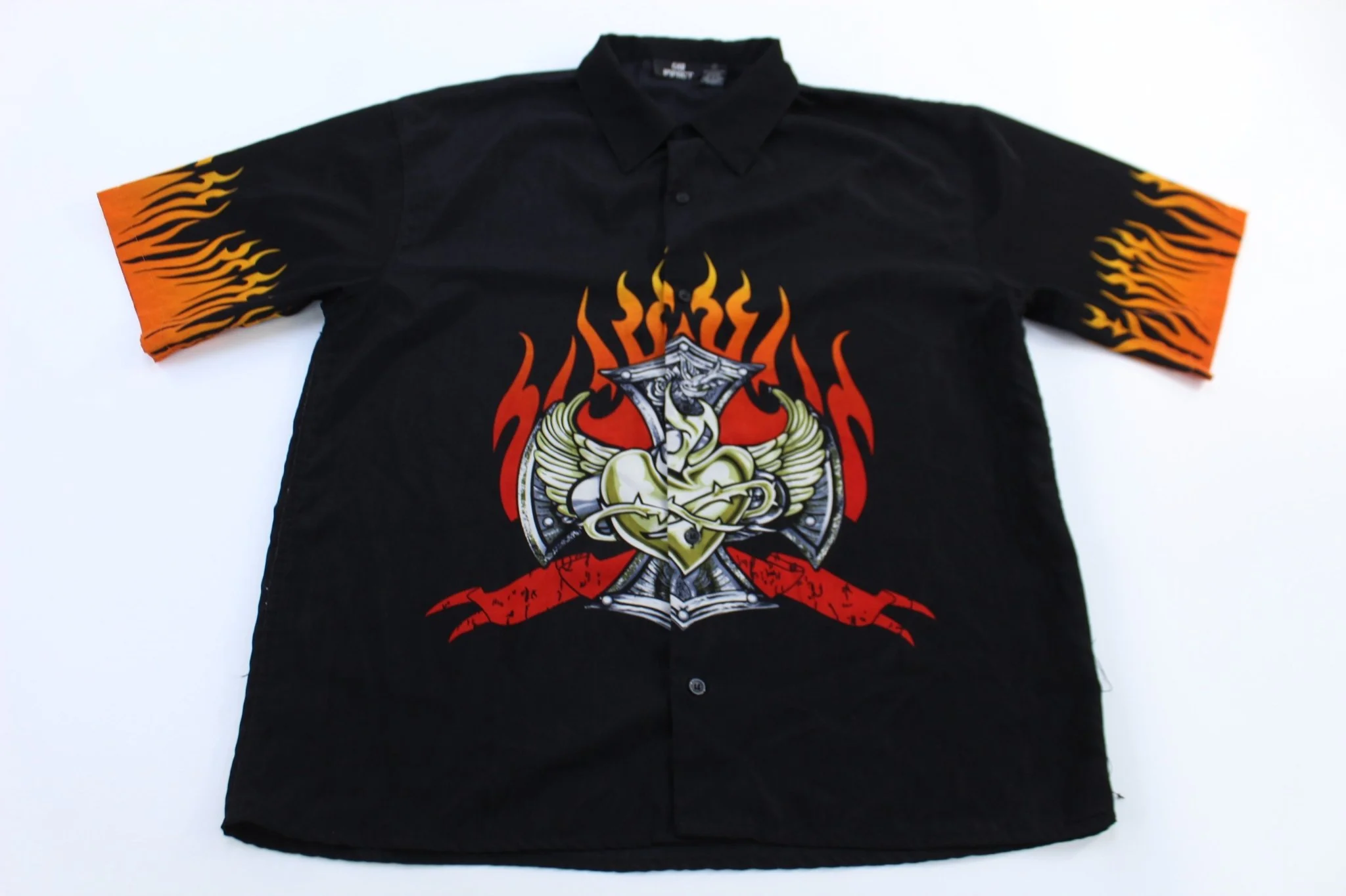 Vintage City Impact Heart Flame Graphic Button Down