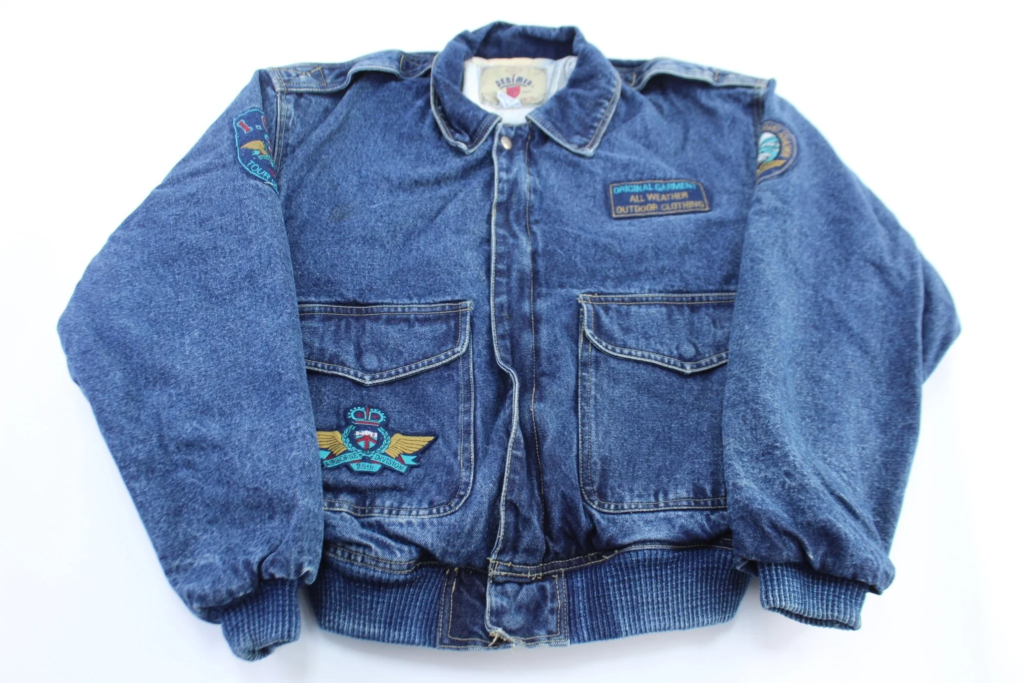 Vintage Denimes Embroidered Military Airborne Denim Jacket