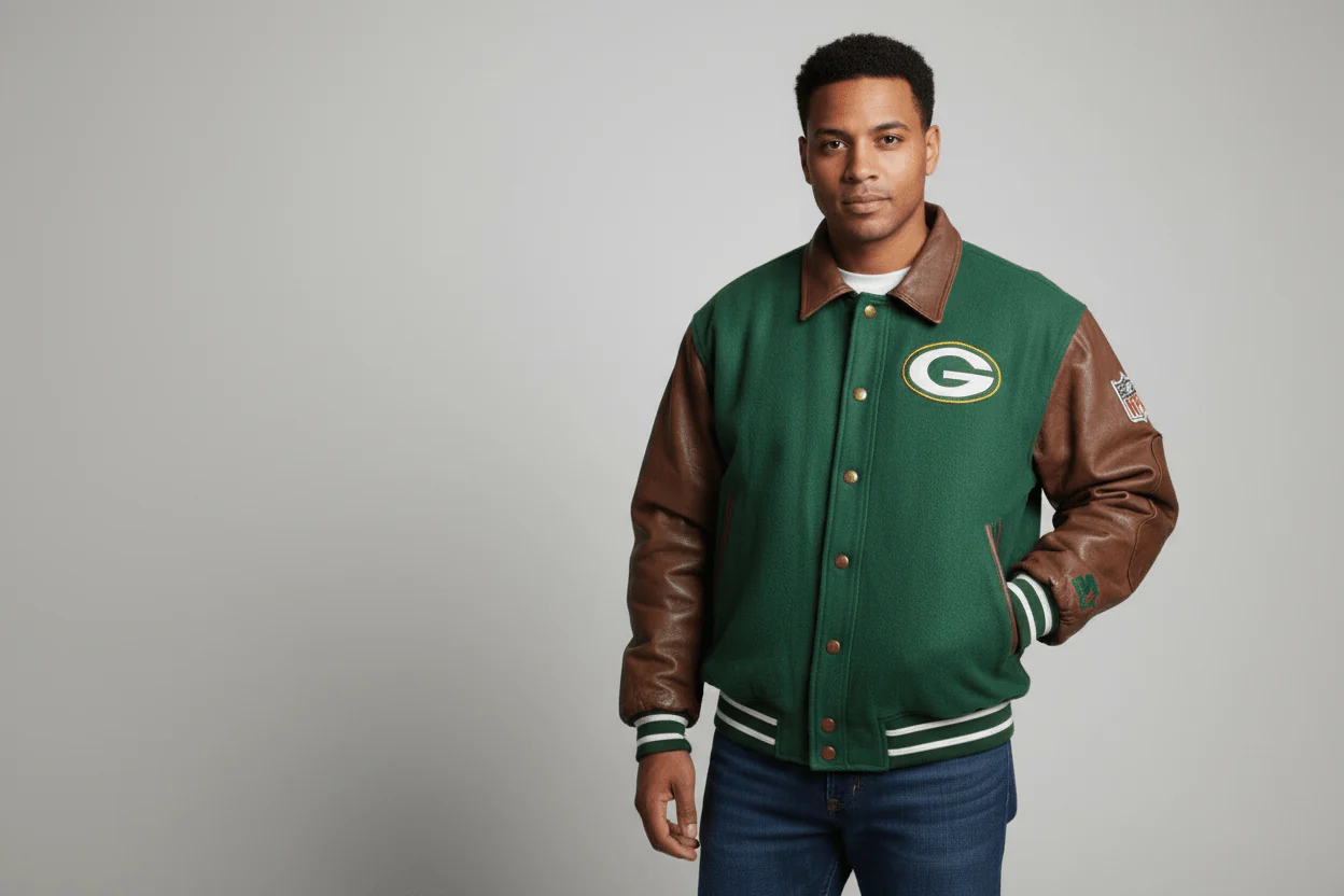 Vintage Green Bay Packers Football Full Zip Bomber Jacket