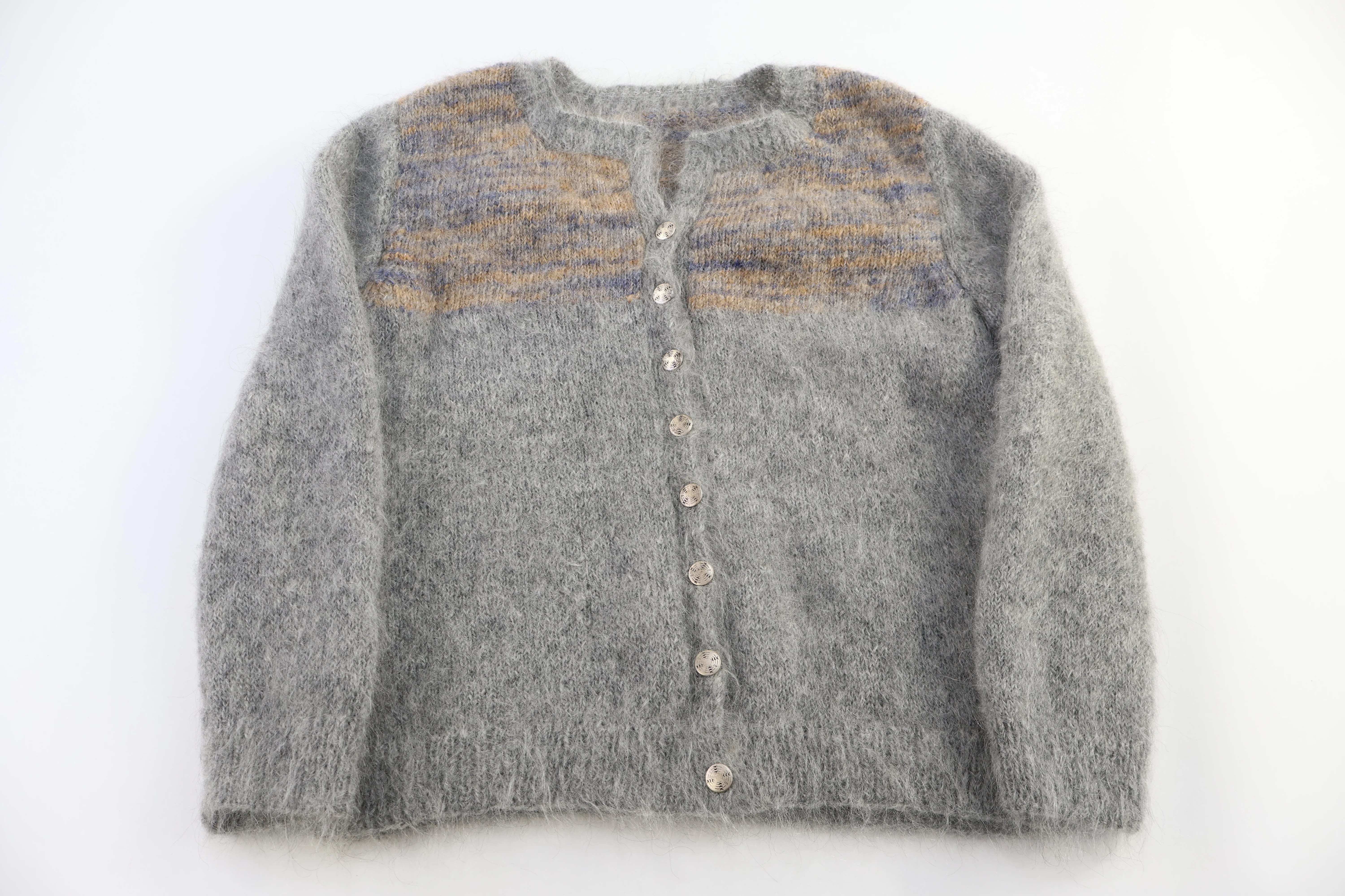 vintage Grey, Gold & Blue Mohair Cardigan Sweater