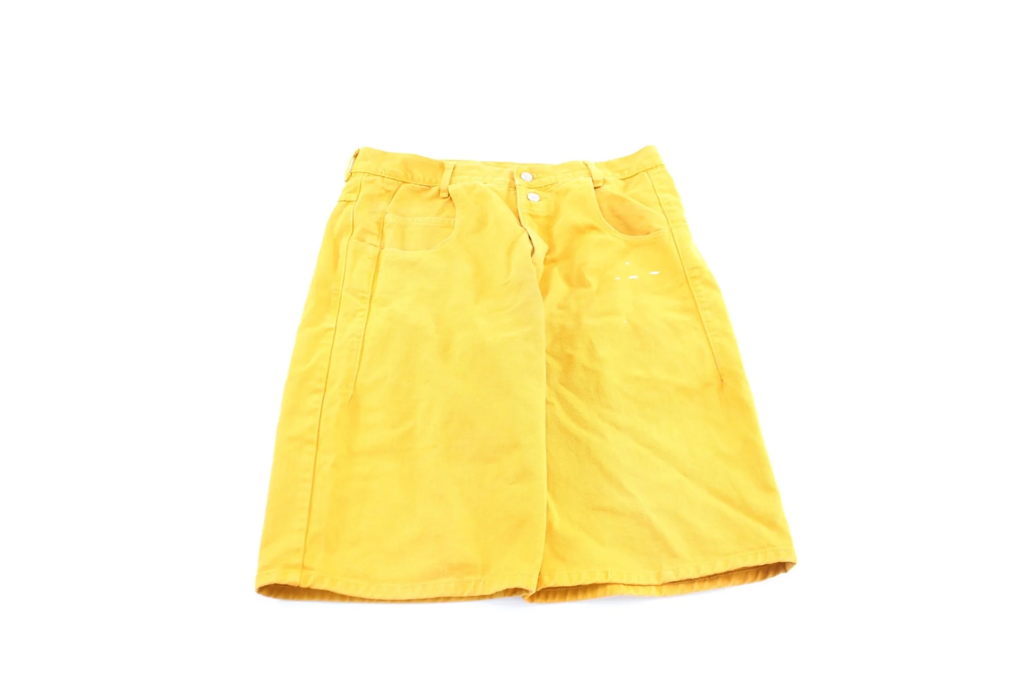Vintage Guess Logo Patch Yellow Wash Denim Shorts