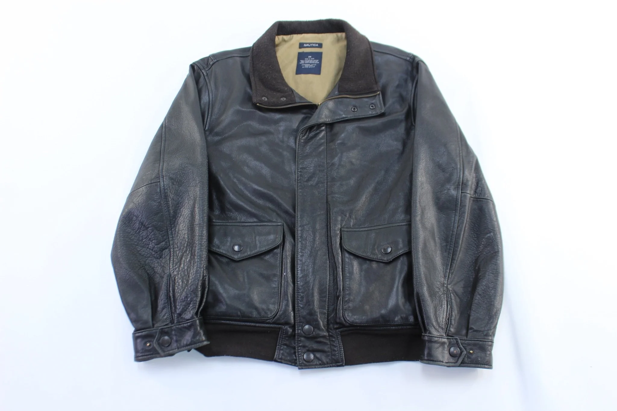 Vintage Nautica Black Leather Zip Up Jacket