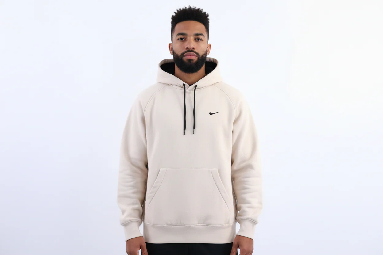 Vintage Nike Embroidered Logo Cream Pullover Hoodie