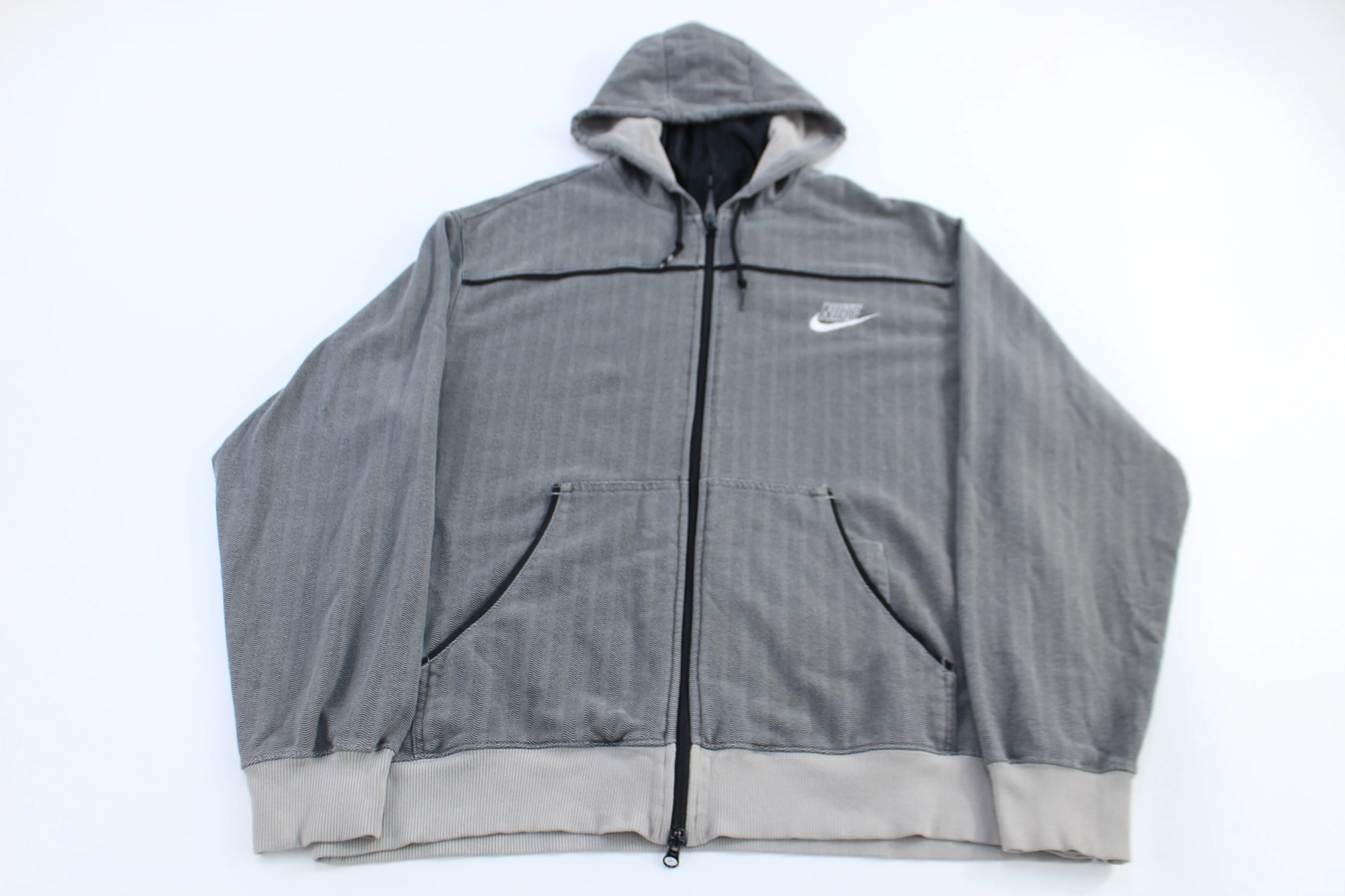 Vintage Nike Embroidered Logo Grey Full Zip Hoodie
