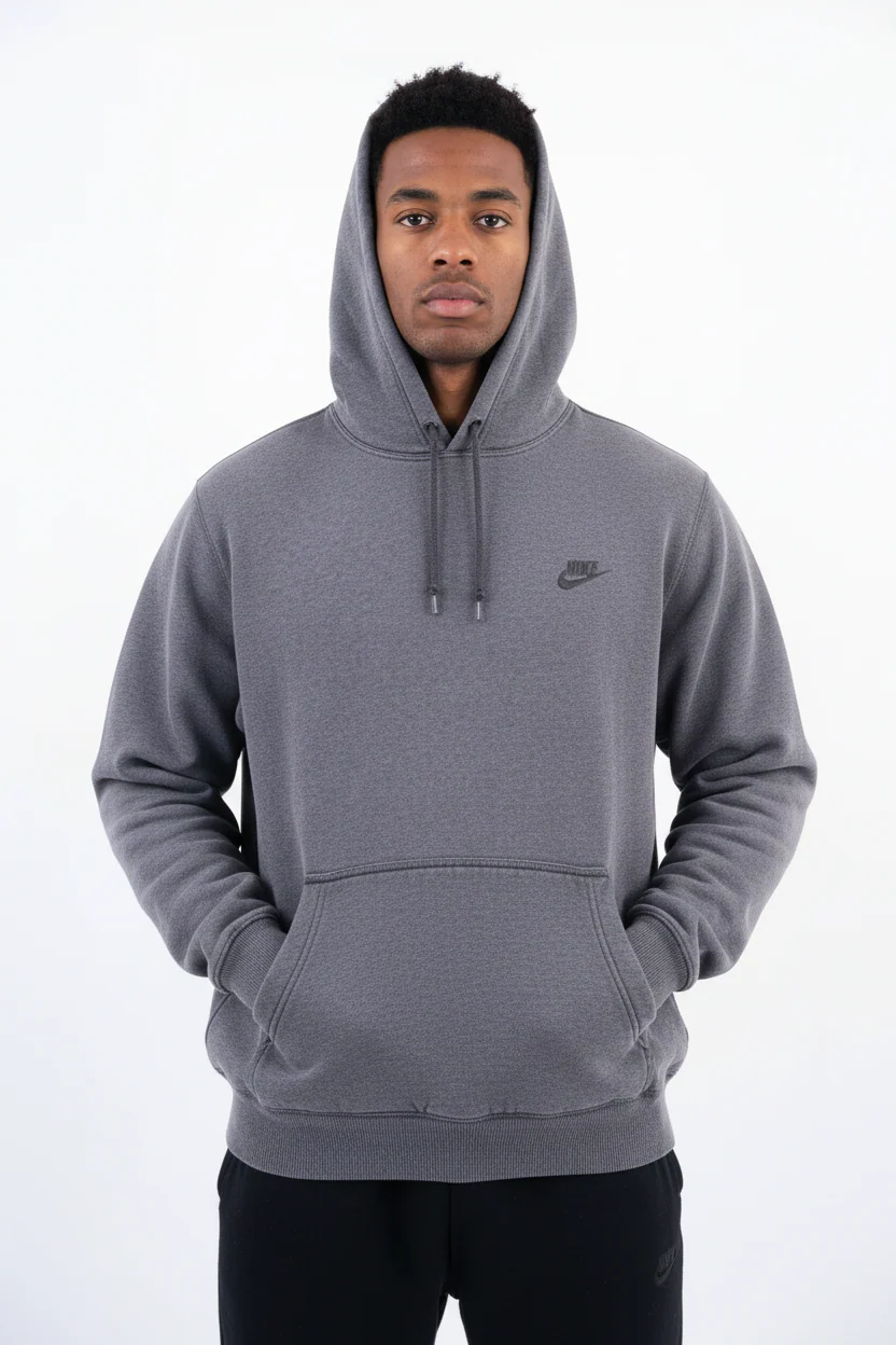 Vintage Nike Embroidered Logo Grey Pullover Hoodie