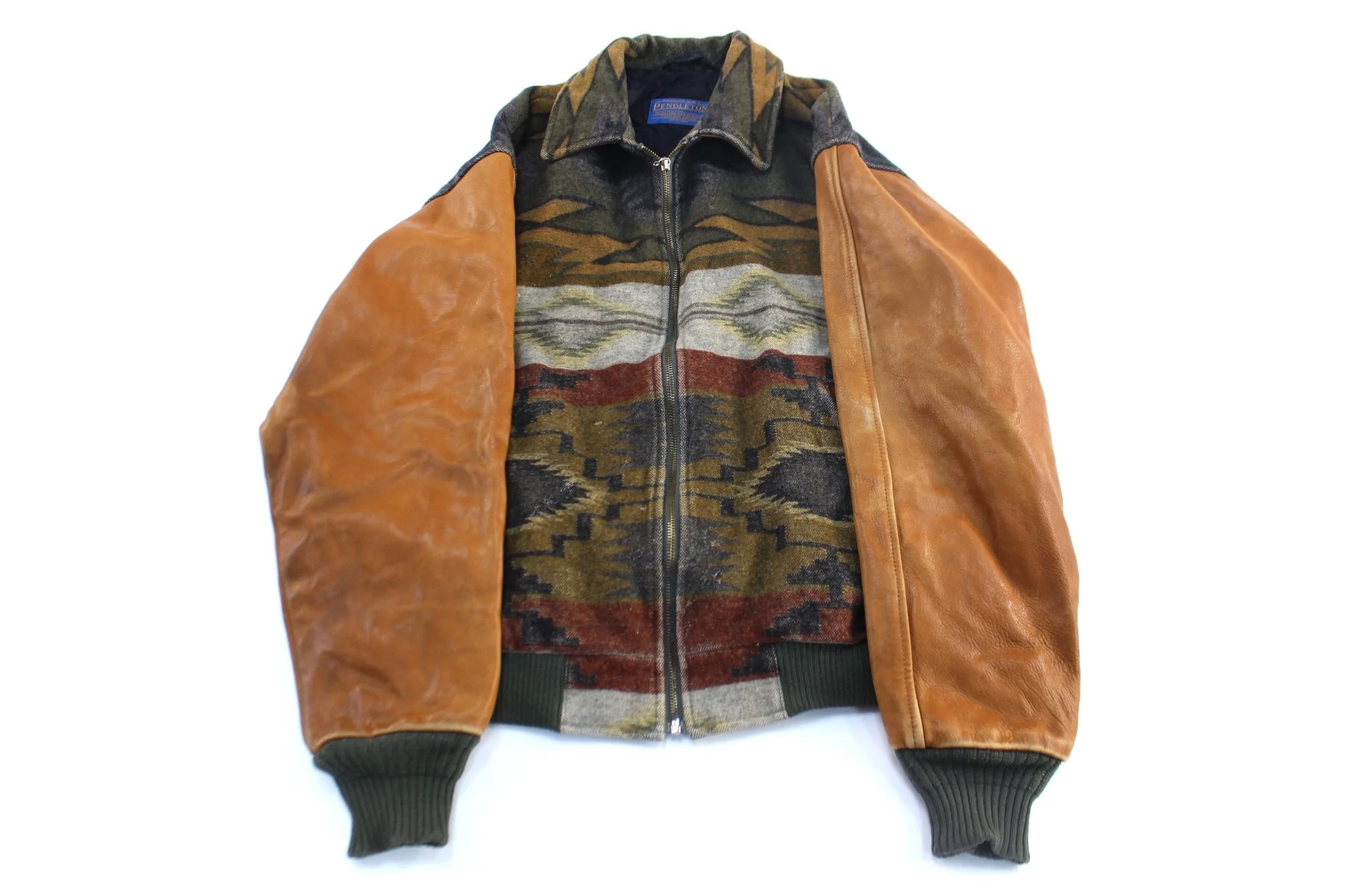 Vintage Pendleton Woolen Mills Aztec Patterned Leather Jacket
