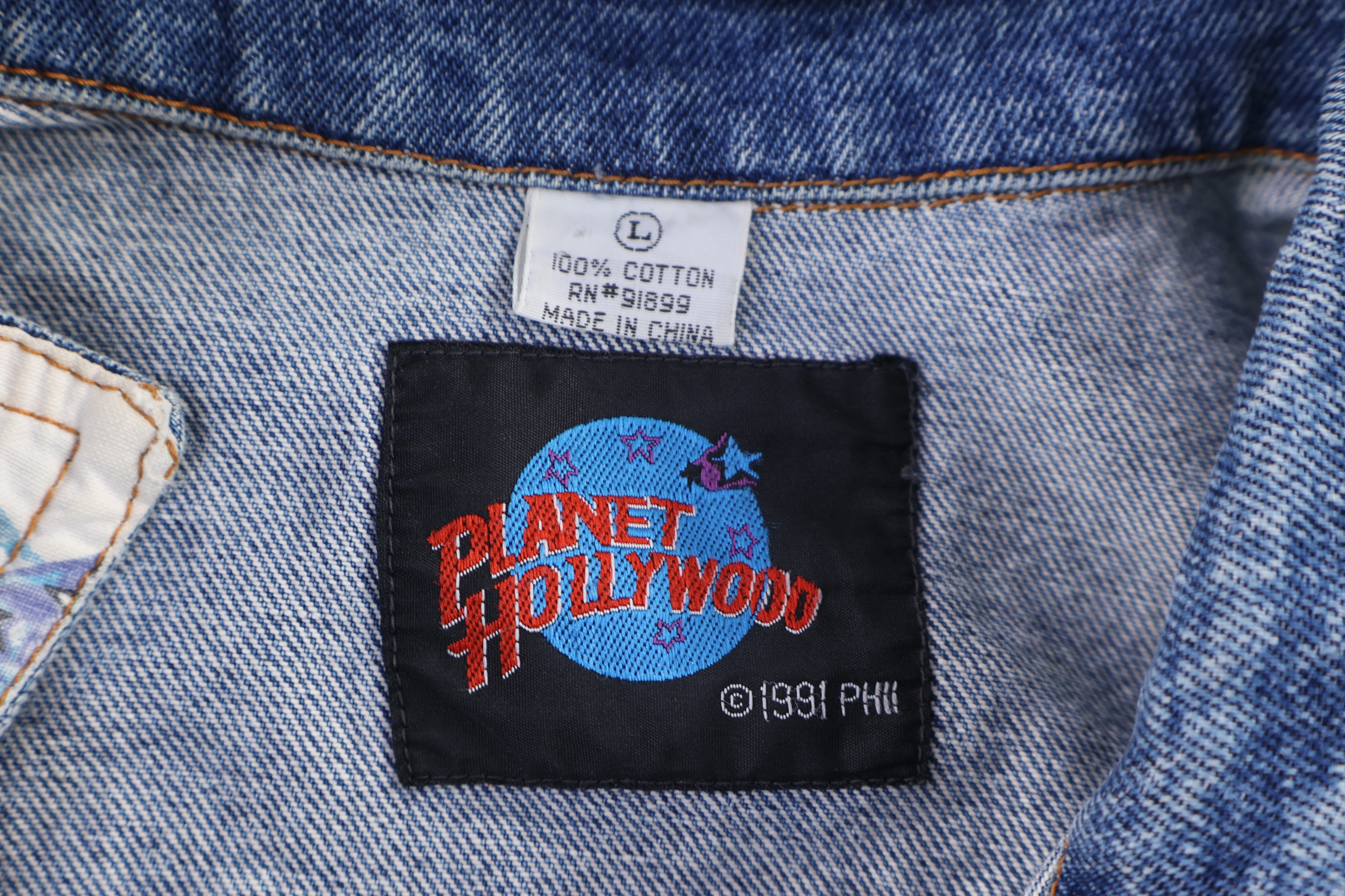 Vintage Planet Hollywood Dark Wash Denim Jacket - Image 4