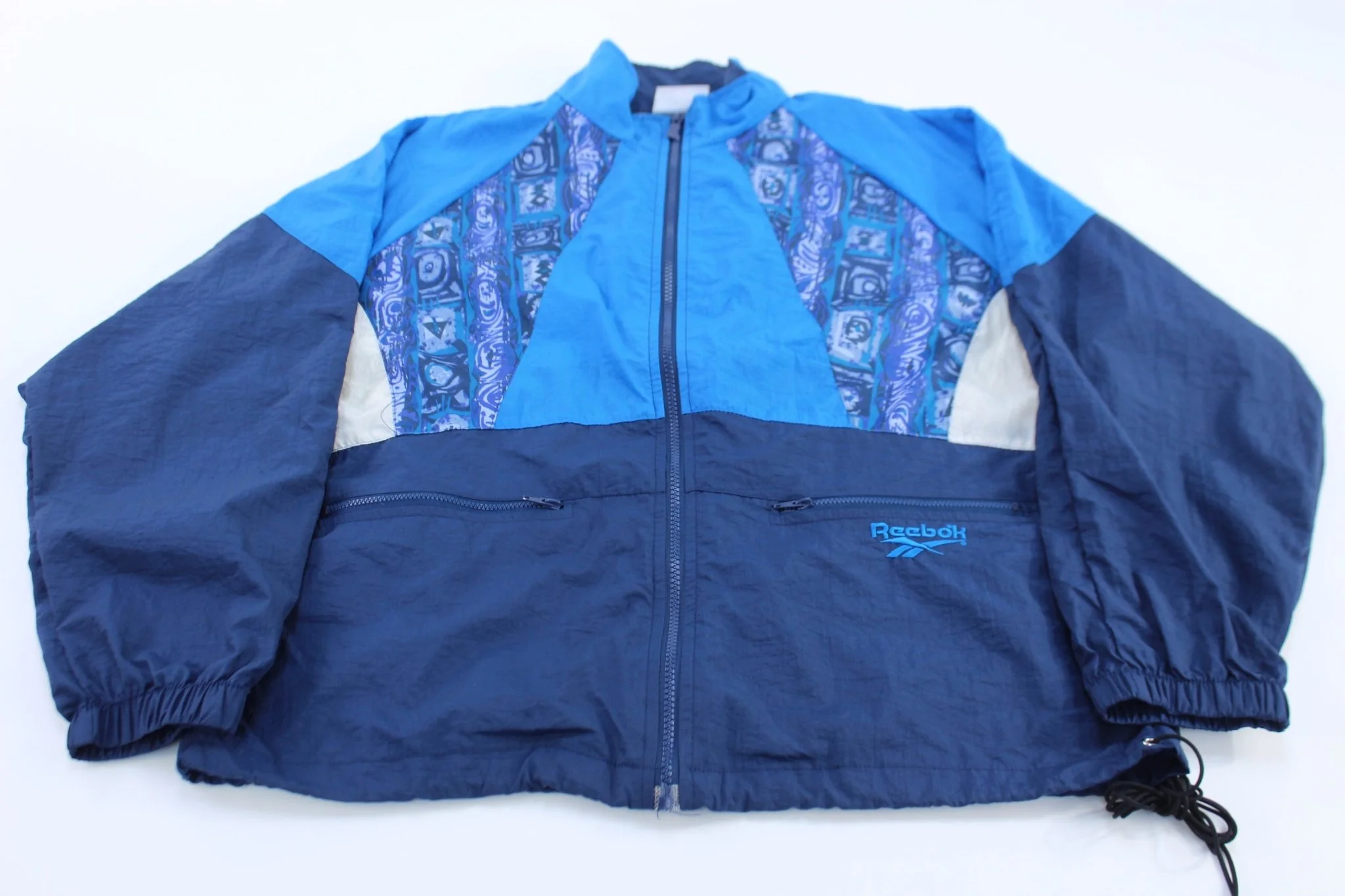 Vintage Reebok Embroidered Logo Blue Abstract Zip Up Jacket