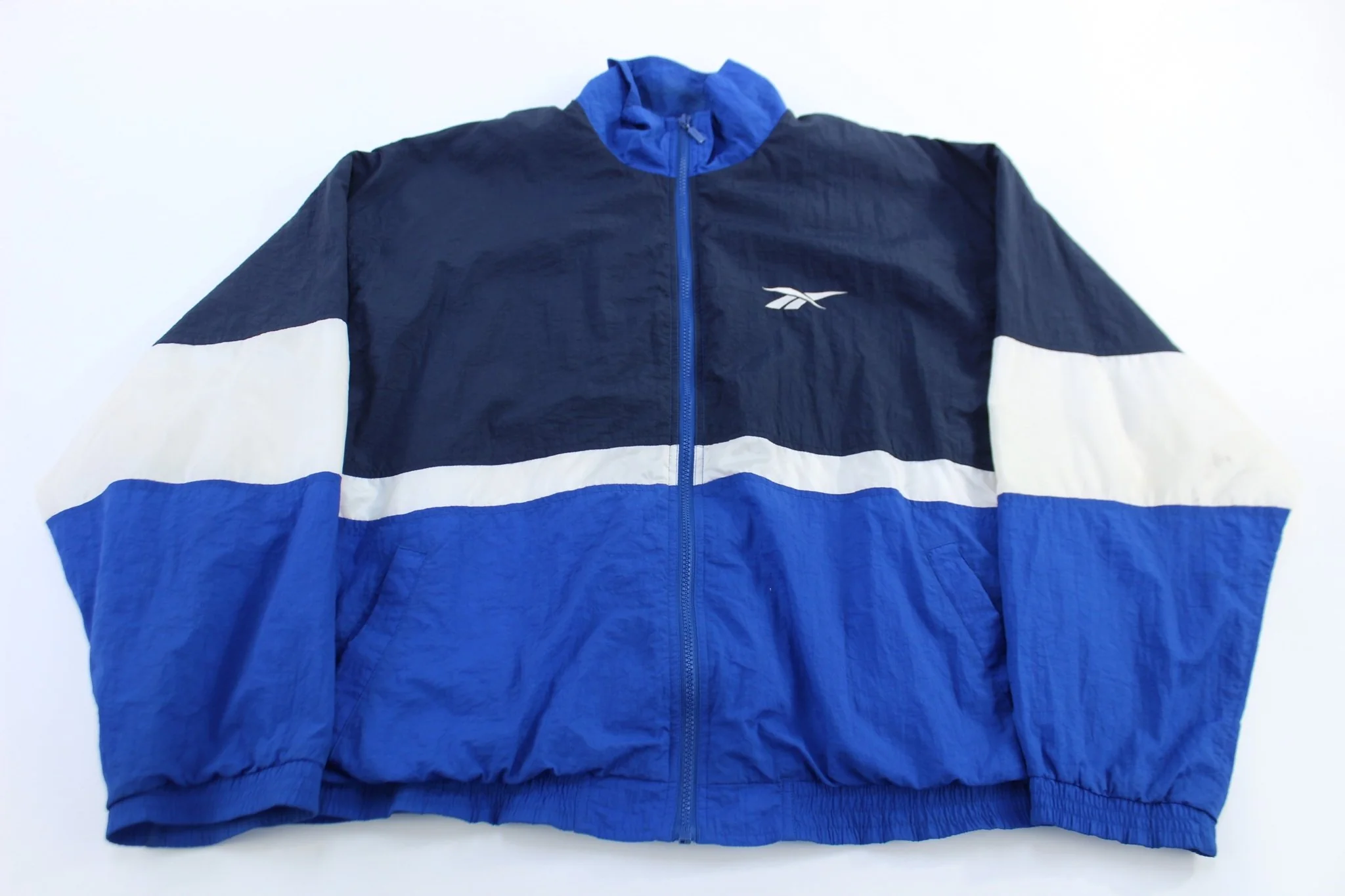 Vintage Reebok Embroidered Logo Blue, Black & White Jacket