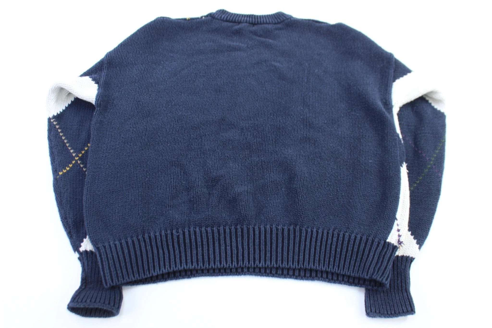 Vintage Structure White & Blue Patterned Knit Sweater - Image 2