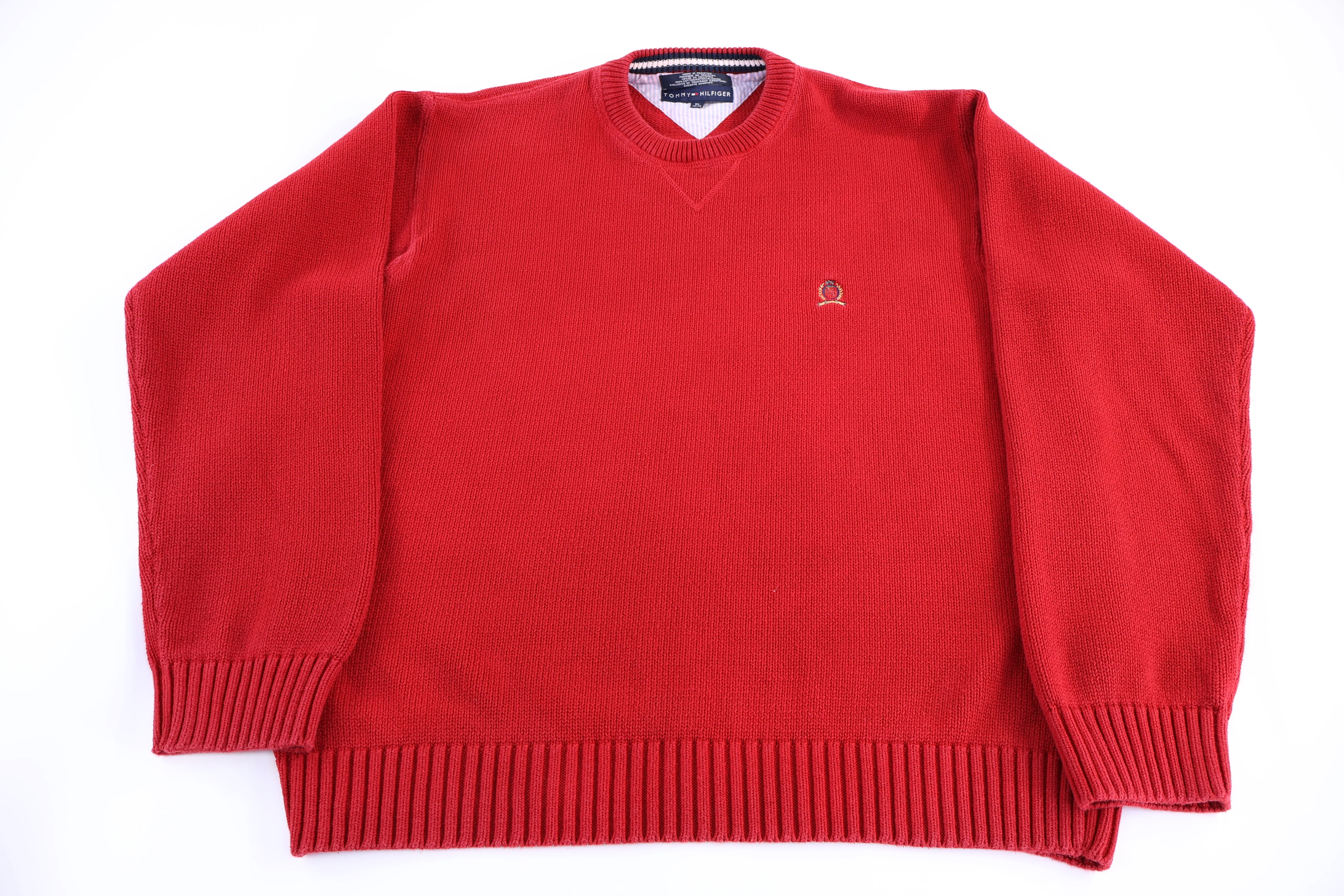 Vintage Tommy Hilfiger Red Embroidered Logo Knit Sweater