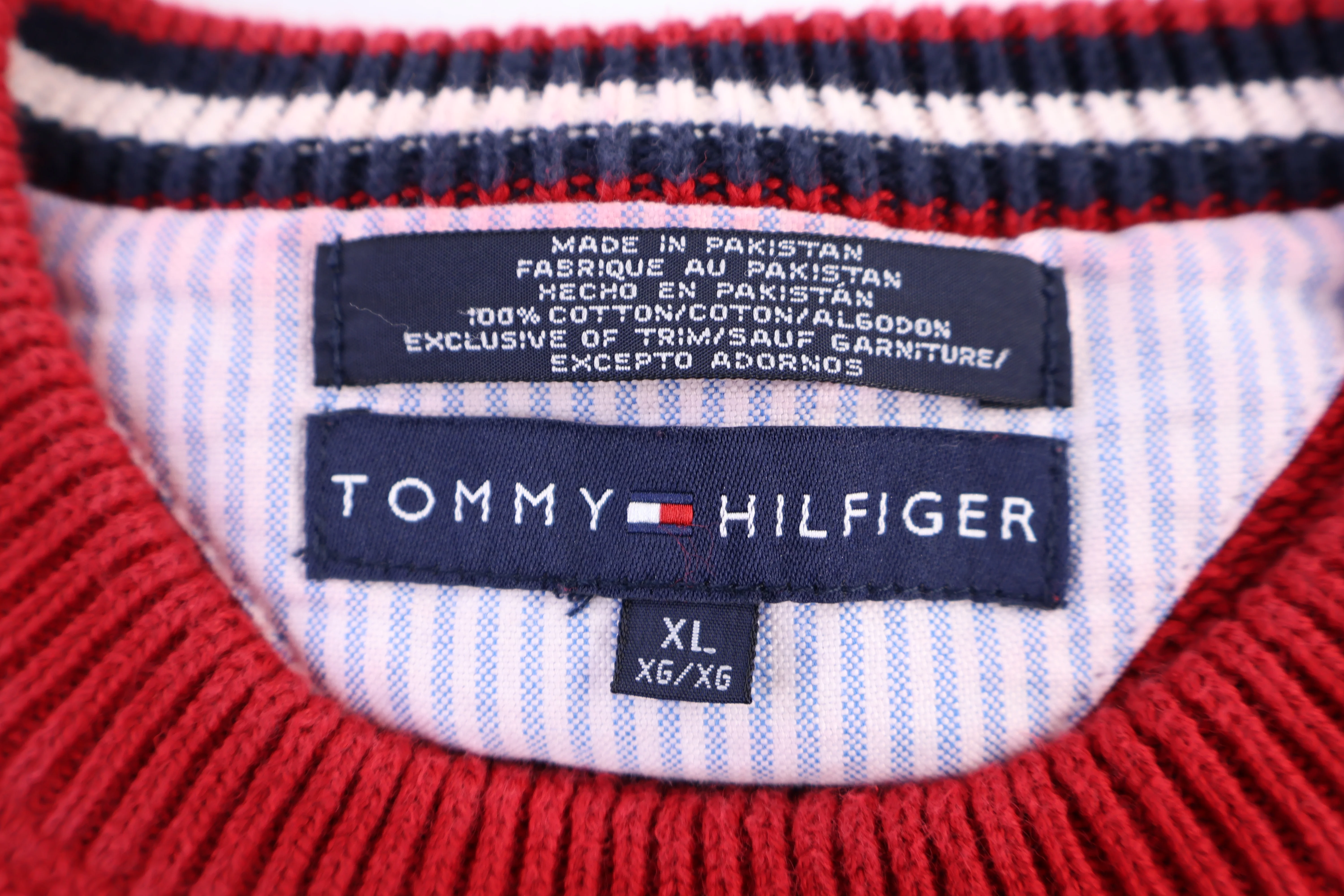 Vintage Tommy Hilfiger Red Embroidered Logo Knit Sweater - Image 3