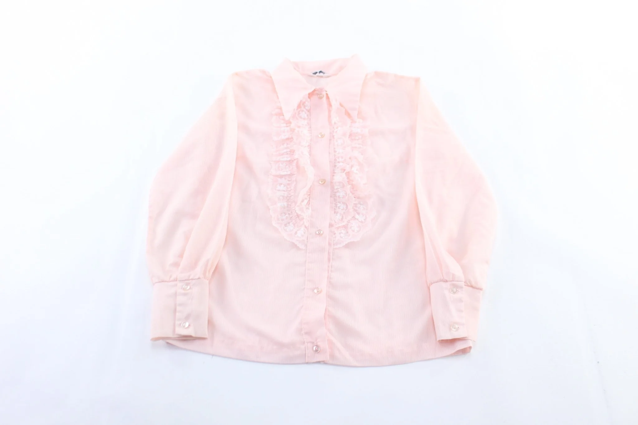 Vintage Women's New Fashion Creations Pink Tuxedo Ruffle Shirt