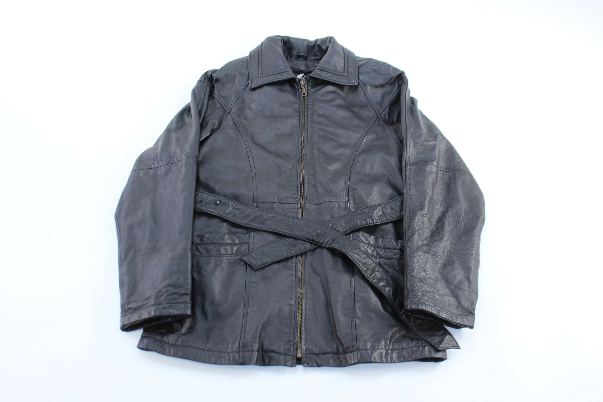 Wilson's The Leather Experts Black Leather Belted Coat