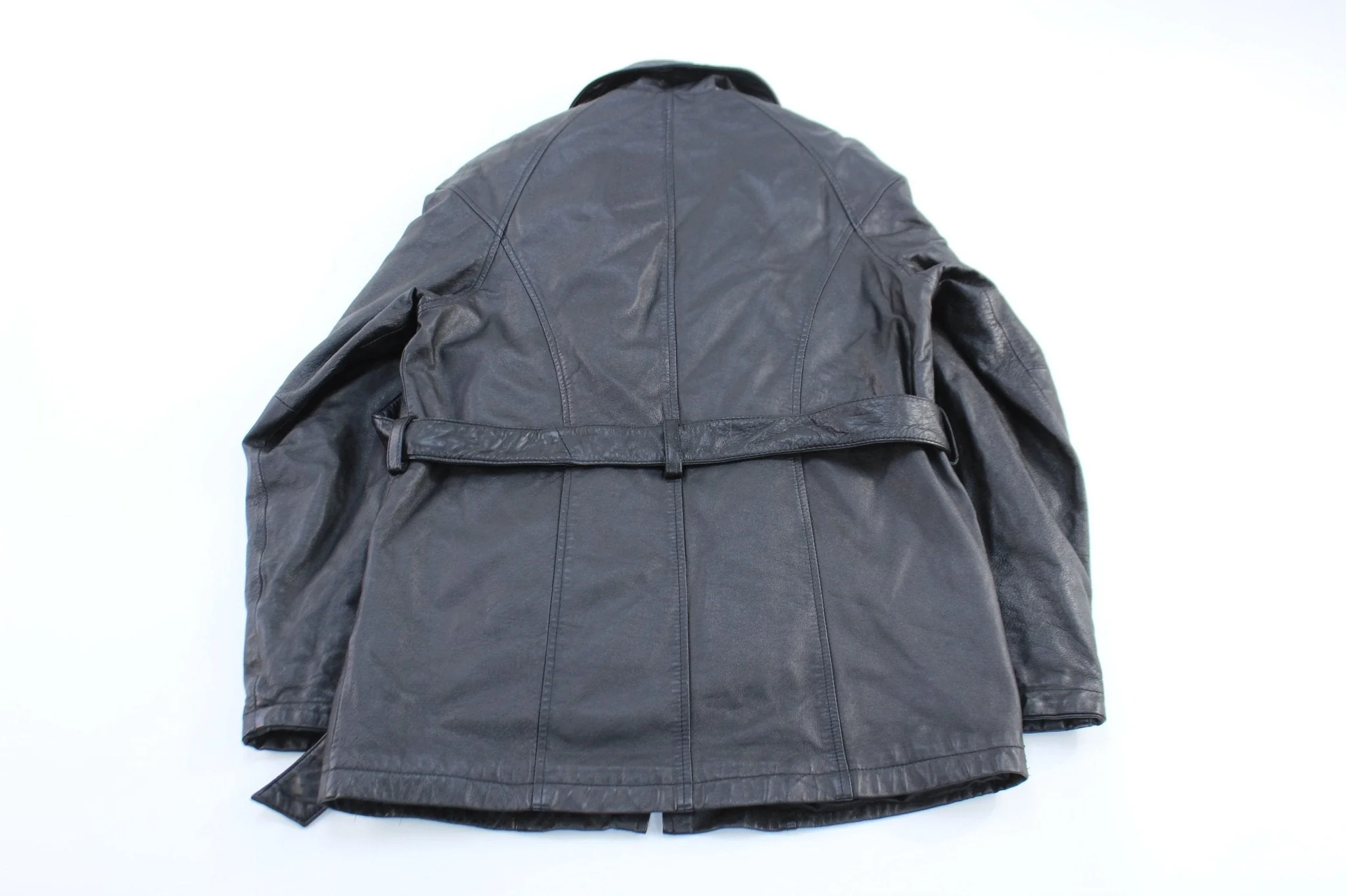 Wilson's The Leather Experts Black Leather Belted Coat - Image 2