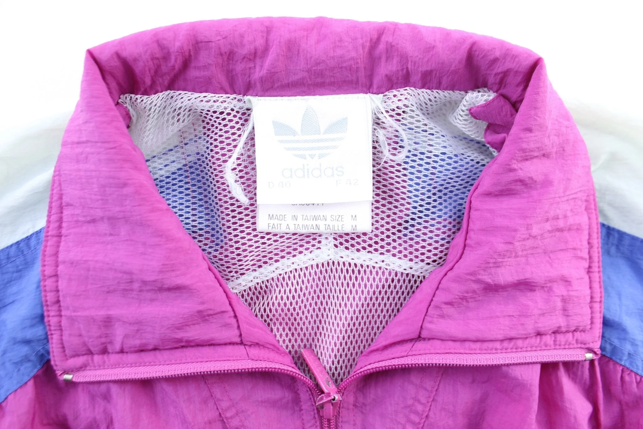 Women's 80's Adidas Embroidered Logo White, Blue, & Purple Zip Up Jacket - Image 3