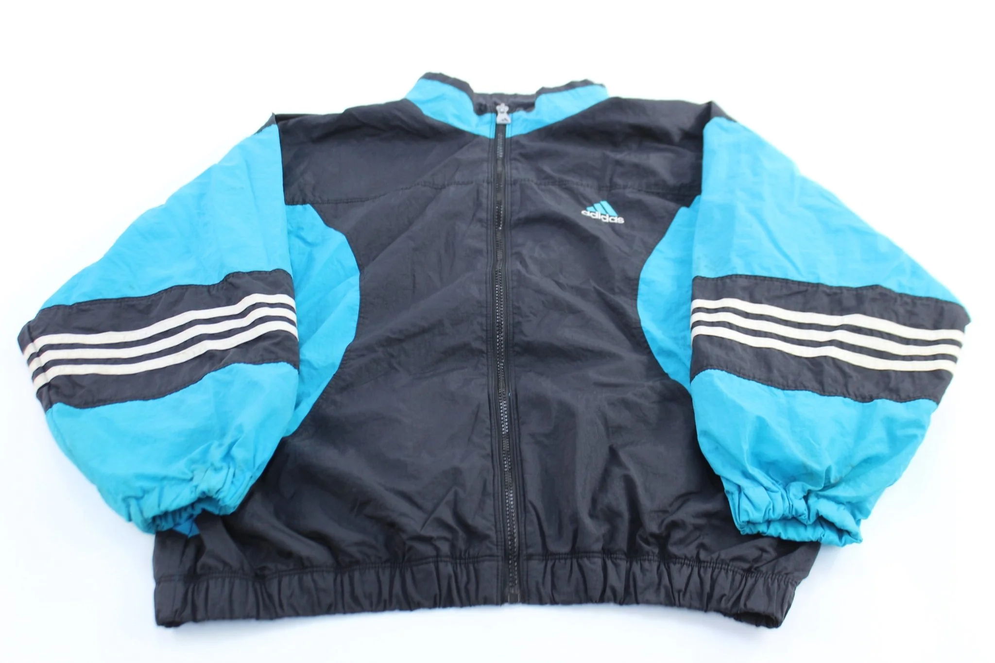 Women's 90's Adidas Embroidered Logo Blue & Black Zip Up Jacket