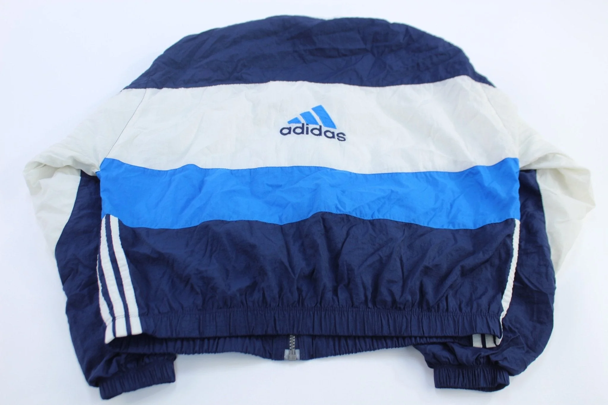 Women's 90's Adidas Embroidered Logo Blue & White Striped Zip Up Jacket - Image 2