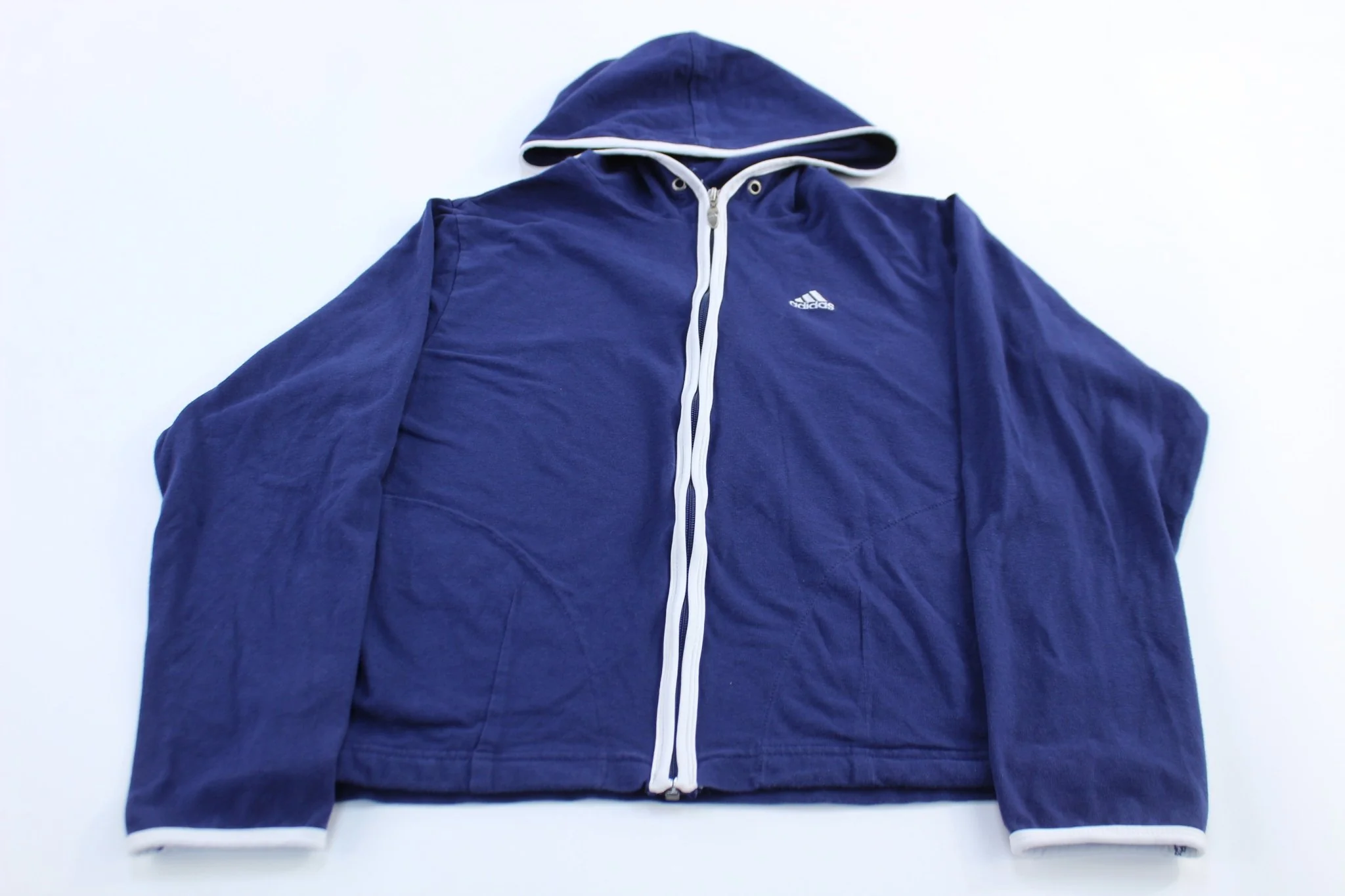 Women's 90's Adidas Embroidered Logo Blue & White Zip Up Jacket