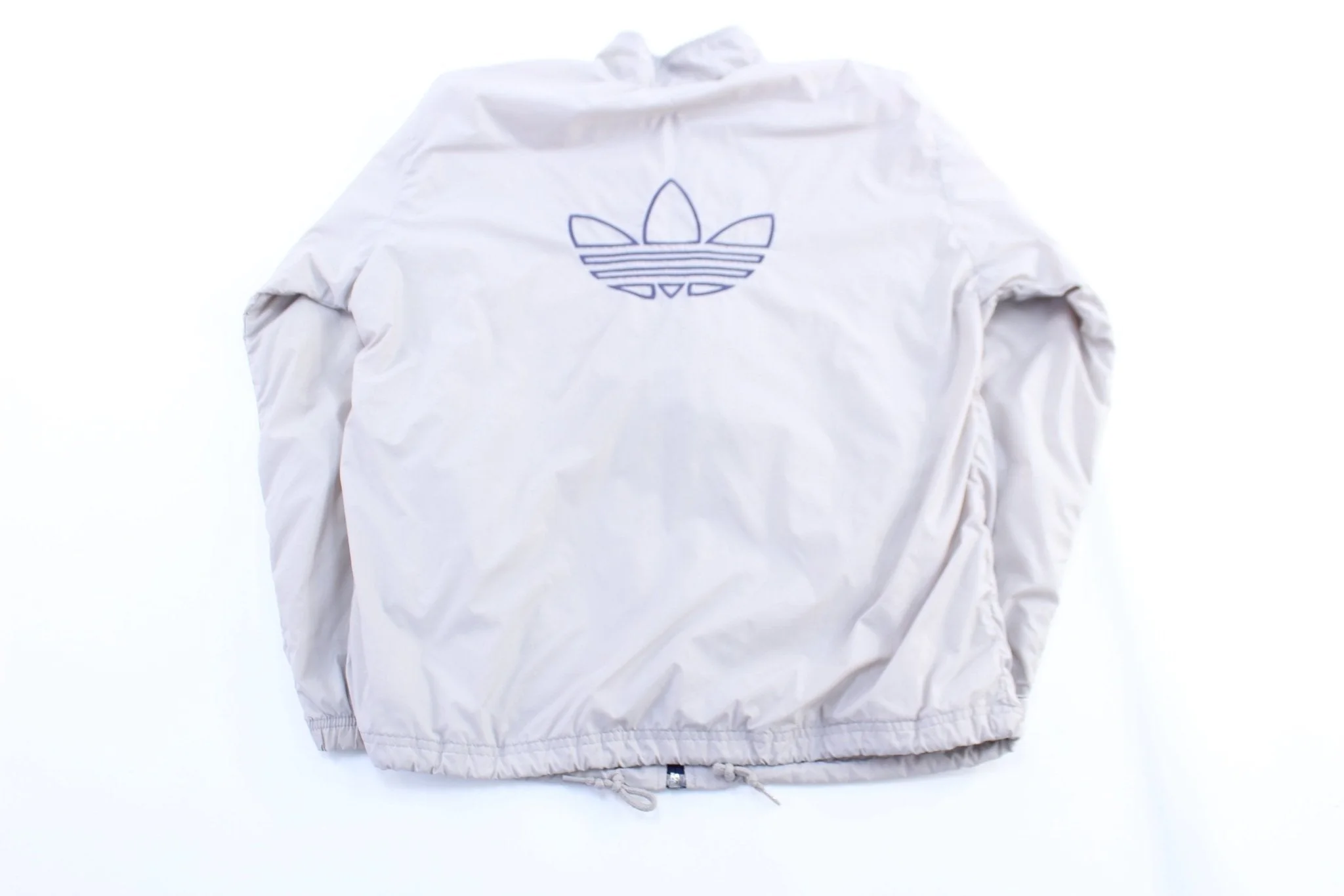 Women's 90's Adidas Trefoil Light Grey & Blue Striped Zip Up Jacket - Image 2
