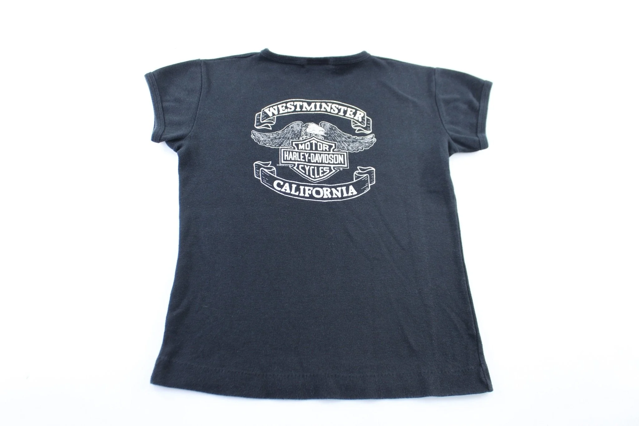 Women's 90's Harley Davidson Motorcycles Westminster, California T-Shirt - Image 2