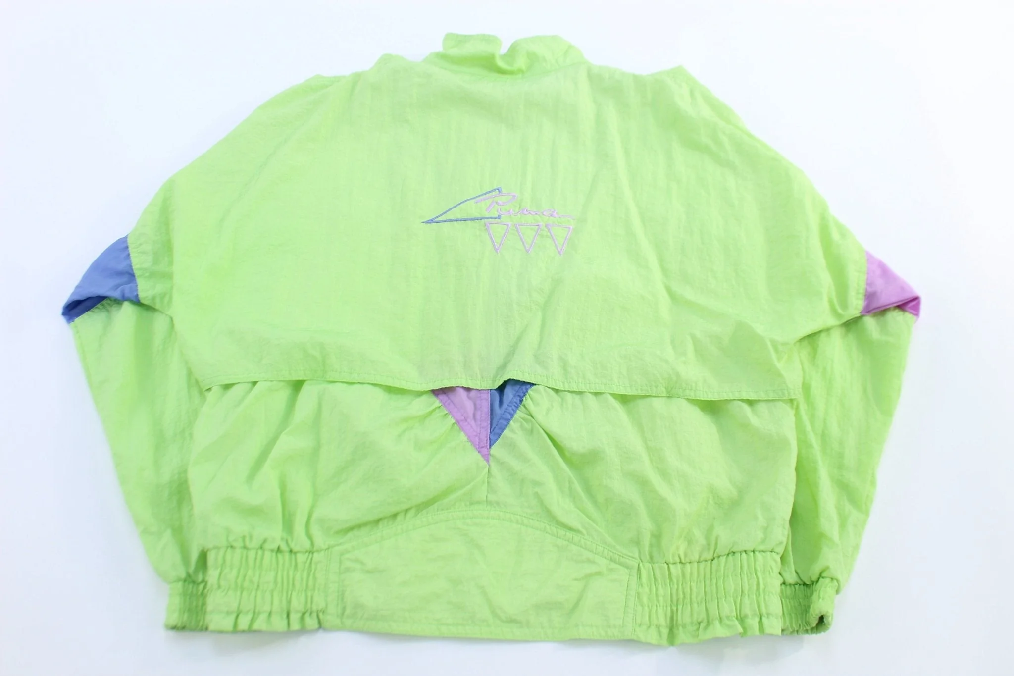 Women's 90's Puma Lime Green & Blue Full Zip Windbreaker - Image 2