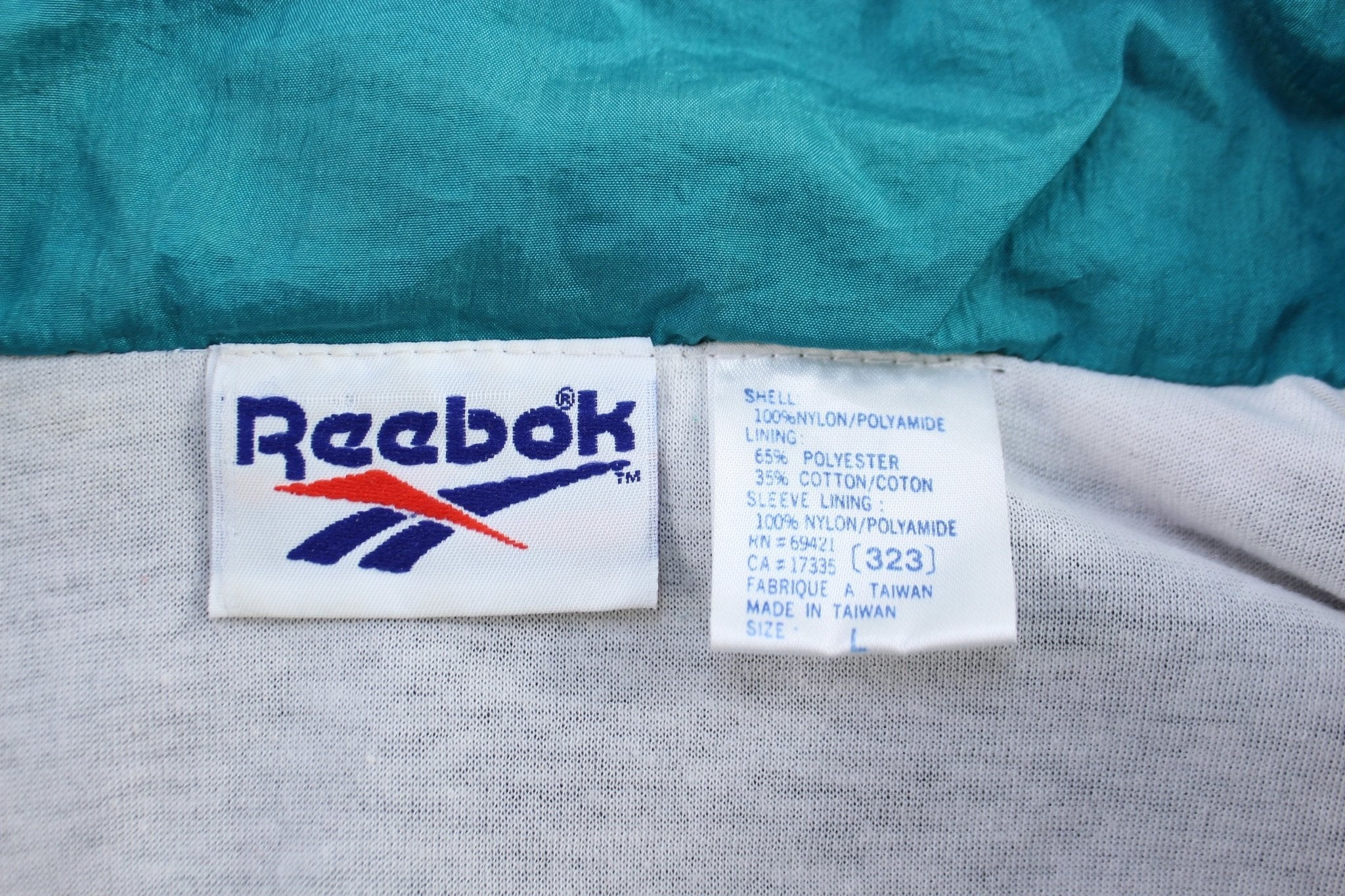 Women's 90's Reebok Embroidered Logo Abstract Windbreaker Jacket - Image 3