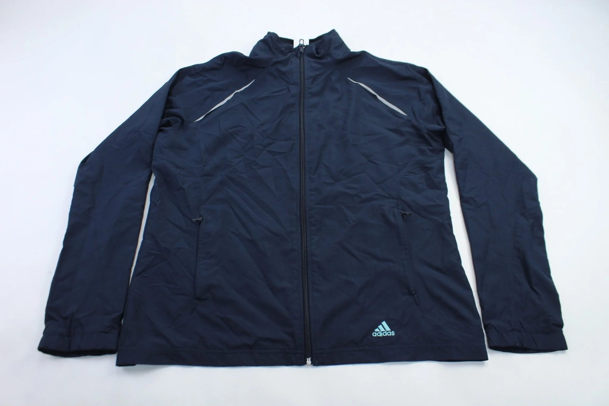 Women's Adidas Embroidered Logo Navy Blue & Light Blue Striped Jacket